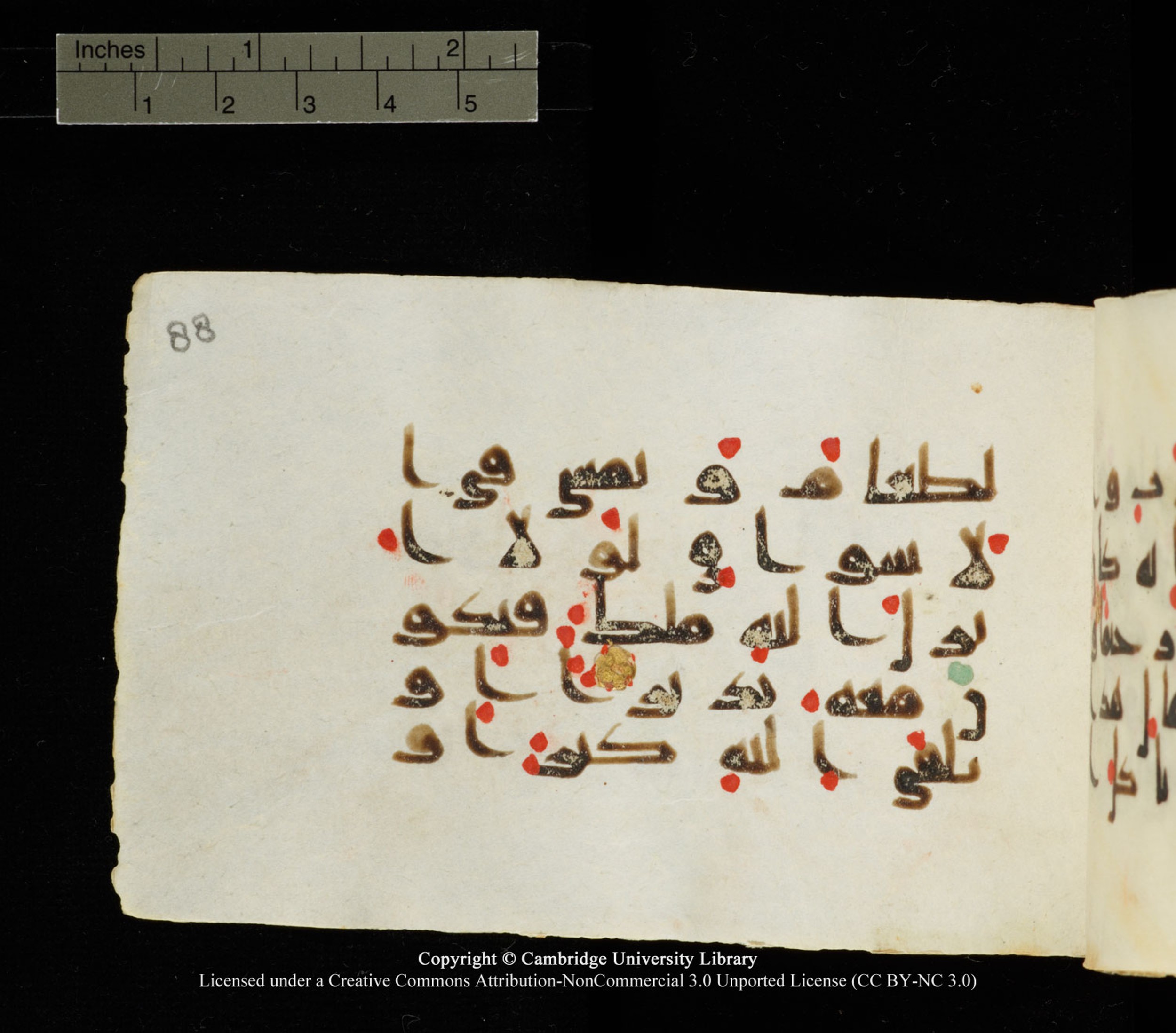 Cambridge University Library MS Add.1138 (Scan 2), in kūfī D.Va script, showing Surah 25:7 from 9th to 10th Century AD found in Sinai Peninsula, currently housed at Cambridge University Library, Cambridge