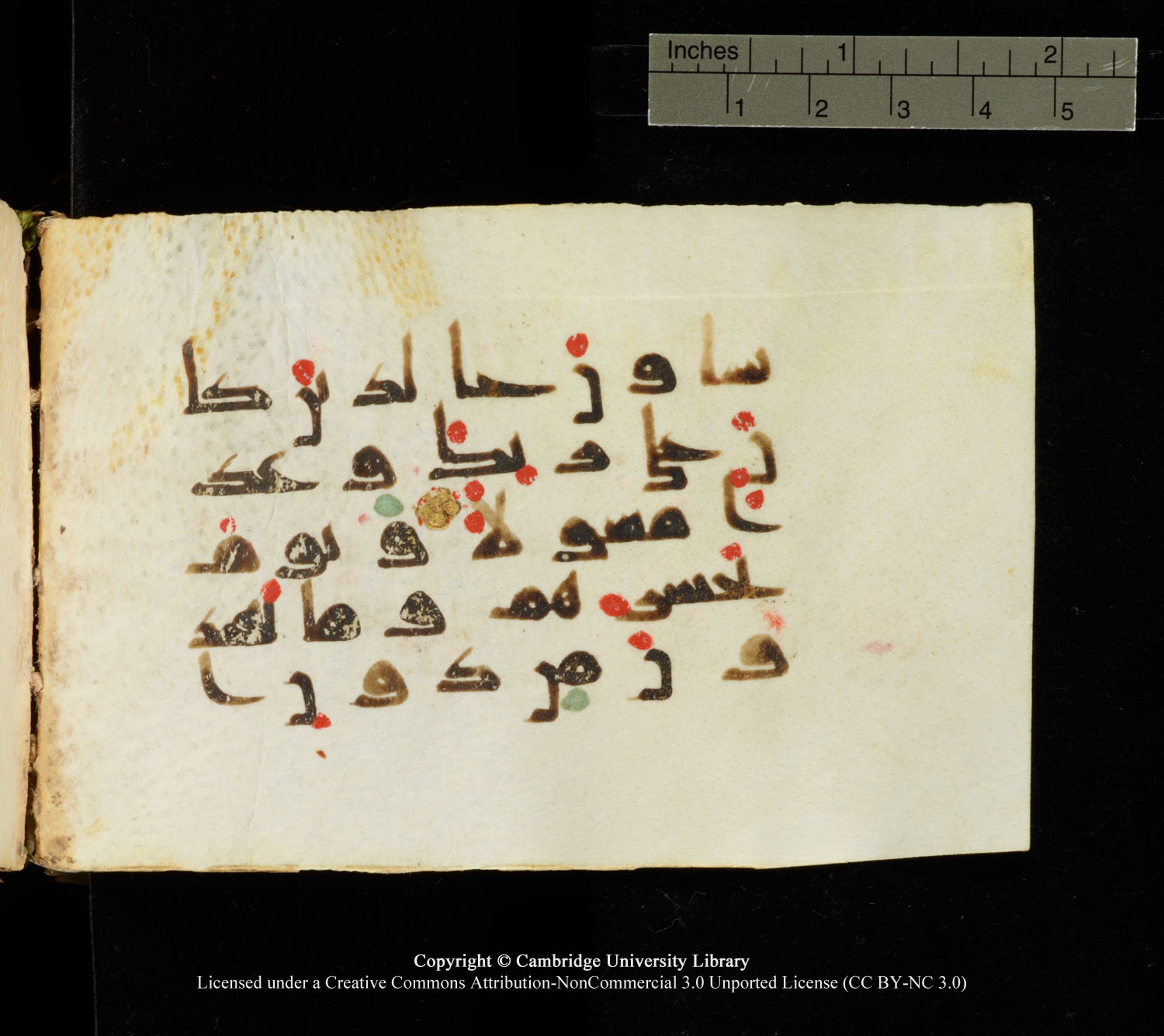 Cambridge University Library MS Add.1138 (Scan 2), in kūfī D.Va script, showing Surah 25:16 from 9th to 10th Century AD found in Sinai Peninsula, currently housed at Cambridge University Library, Cambridge