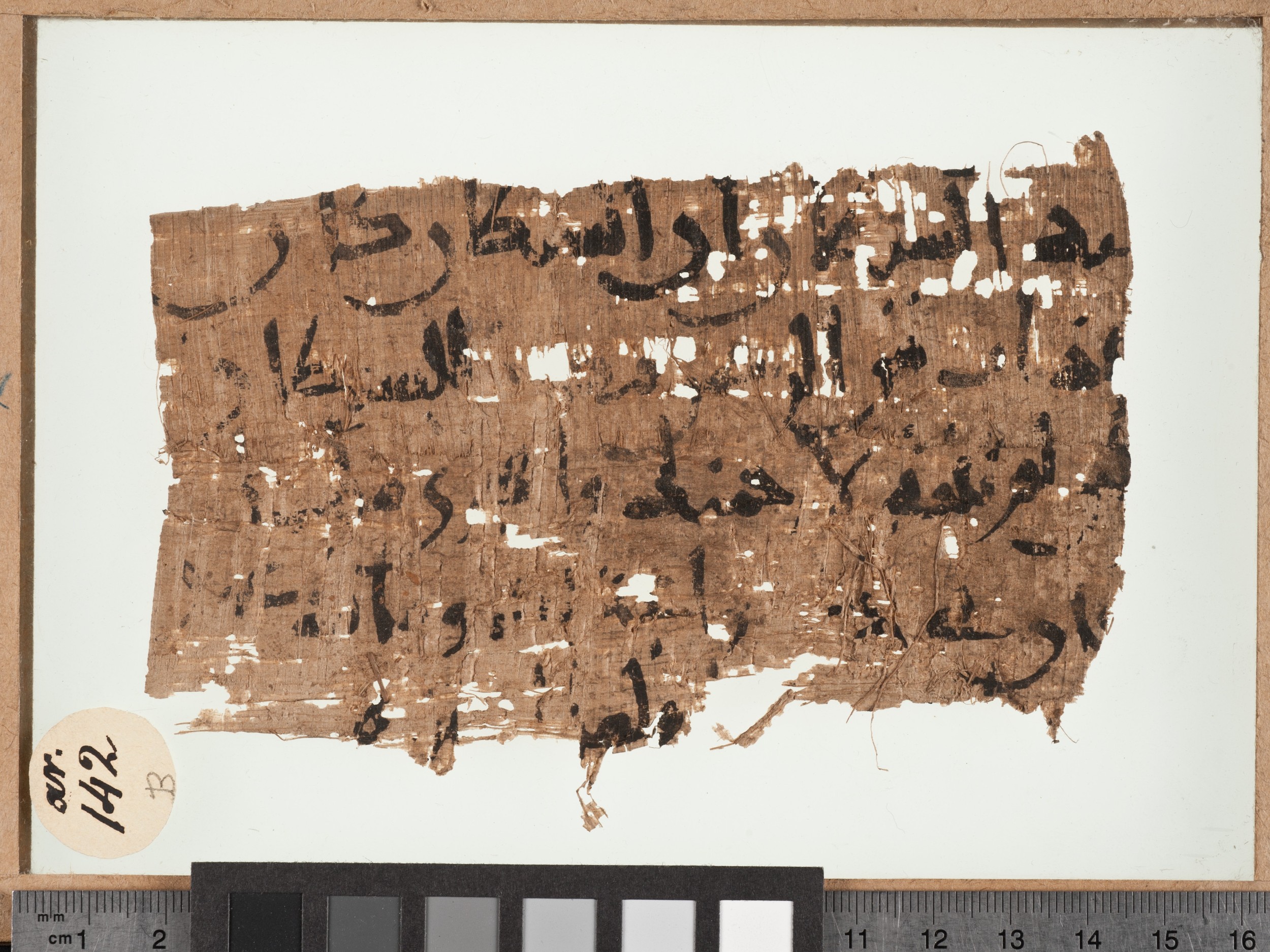 P. Stras. Inv. Arab. 142, in Archaic documentary script script, showing Surah 19:49 from 8th to 9th Century AD found in Egypt, currently housed at Bibliothèque nationale et universitaire de Strasbourg, Strasbourg