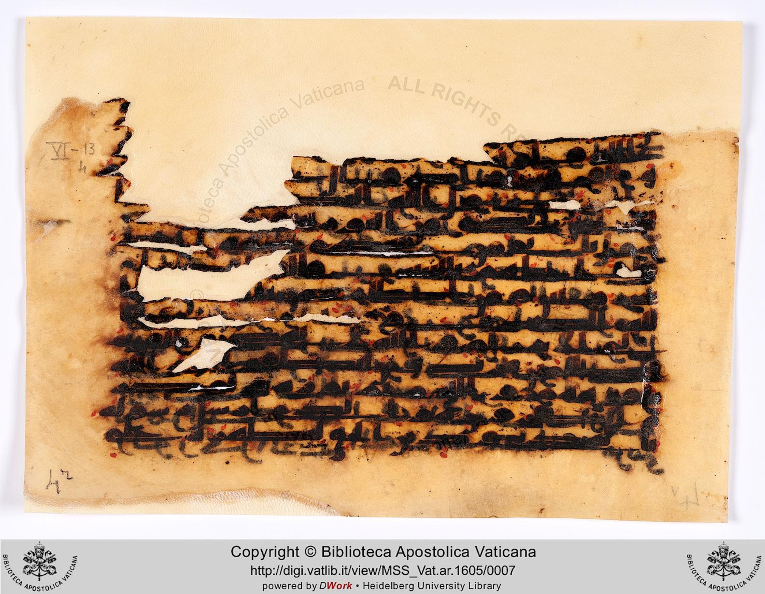 Rome, Biblioteca Apostolica Vaticana, Vat. Ar. 1605 (4), in kūfī C script, showing Surah 61:6 from 8th to 9th Century AD found in Unknown, currently housed at Biblioteca Apostolica Vaticana, Rome