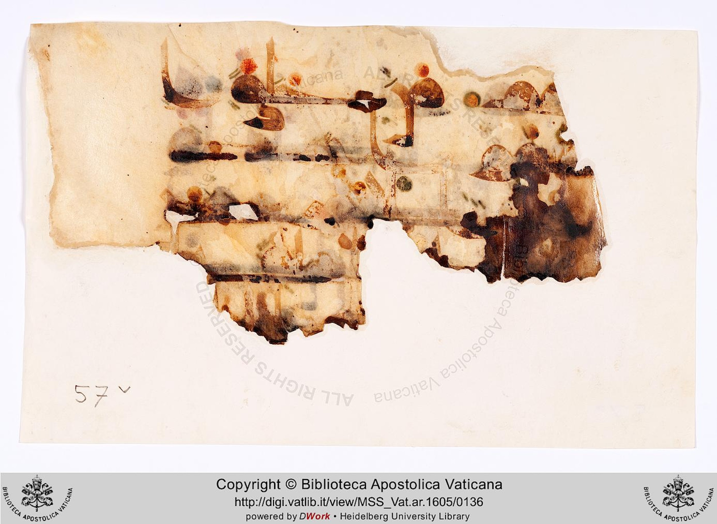 Rome, Biblioteca Apostolica Vaticana, Vat. Ar. 1605 (57), in kūfī D.II script, showing Surah 43:9 from 8th to 9th Century AD found in Unknown, currently housed at Biblioteca Apostolica Vaticana, Rome