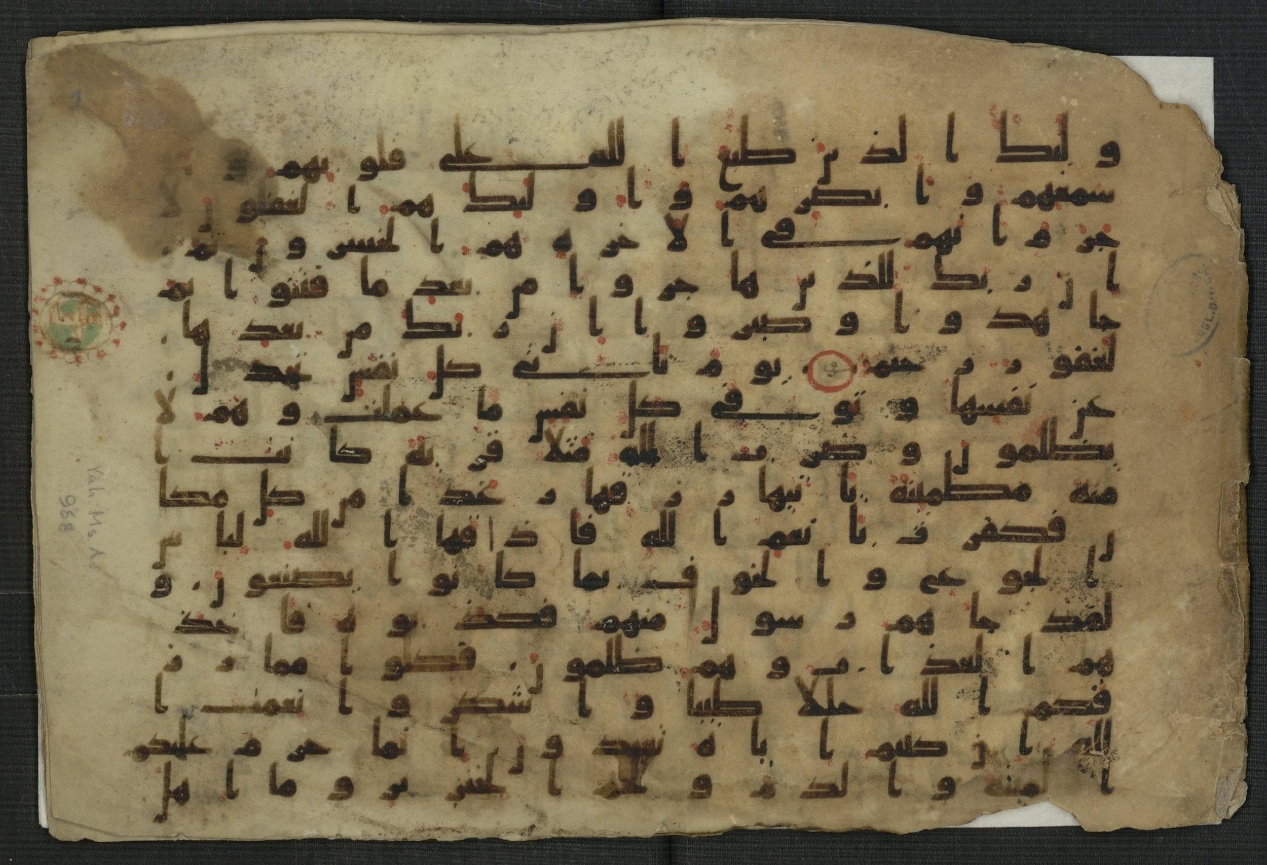 Ms. Yah. Ar. 968, in Kūfī B.II script, showing Surah 16:113 from 8th to 9th Century AD found in Unknown, currently housed at The National Library of Israel, Jerusalem