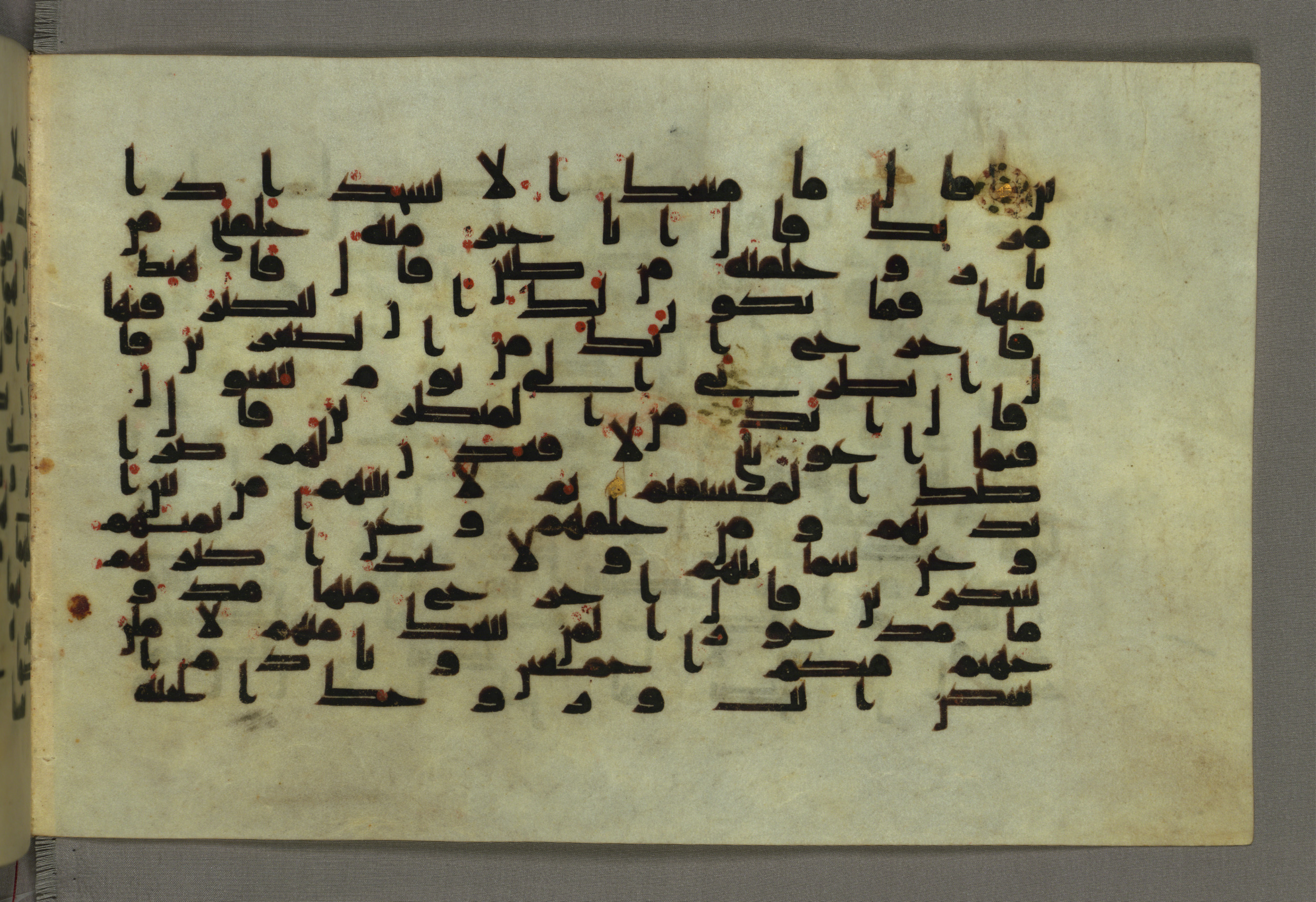 Baltimore, Maryland, The Walters Art Museum, W.552, in Early Abbasid (Kufic) script, showing Surah 7:19 from Mid 8th to Late 9th Century AD found in Unknown, currently housed at The Walters Art Museum, Baltimore, Maryland