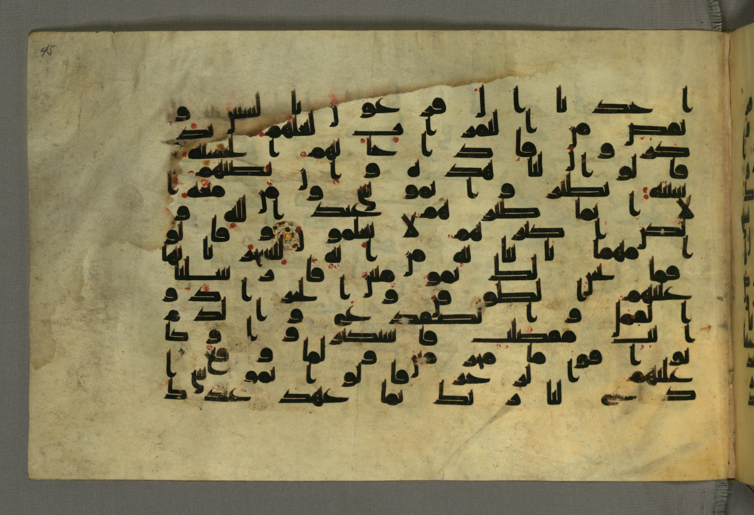 Baltimore, Maryland, The Walters Art Museum, W.552, in Early Abbasid (Kufic) script, showing Surah 7:133 from Mid 8th to Late 9th Century AD found in Unknown, currently housed at The Walters Art Museum, Baltimore, Maryland