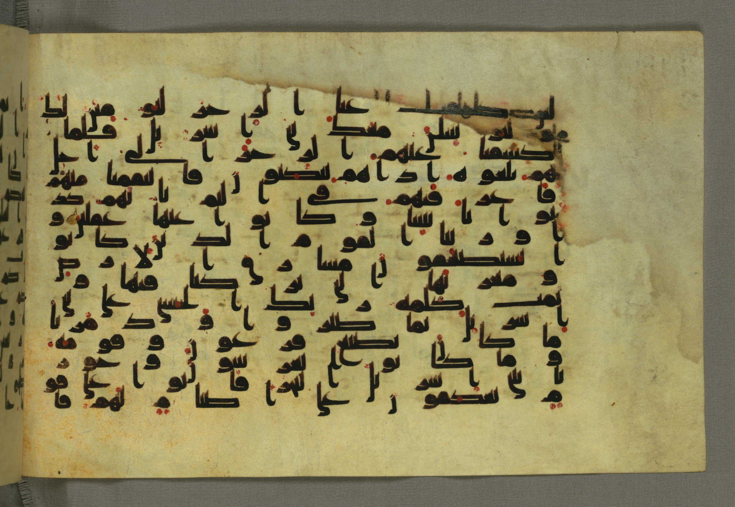 Baltimore, Maryland, The Walters Art Museum, W.552, in Early Abbasid (Kufic) script, showing Surah 7:136 from Mid 8th to Late 9th Century AD found in Unknown, currently housed at The Walters Art Museum, Baltimore, Maryland