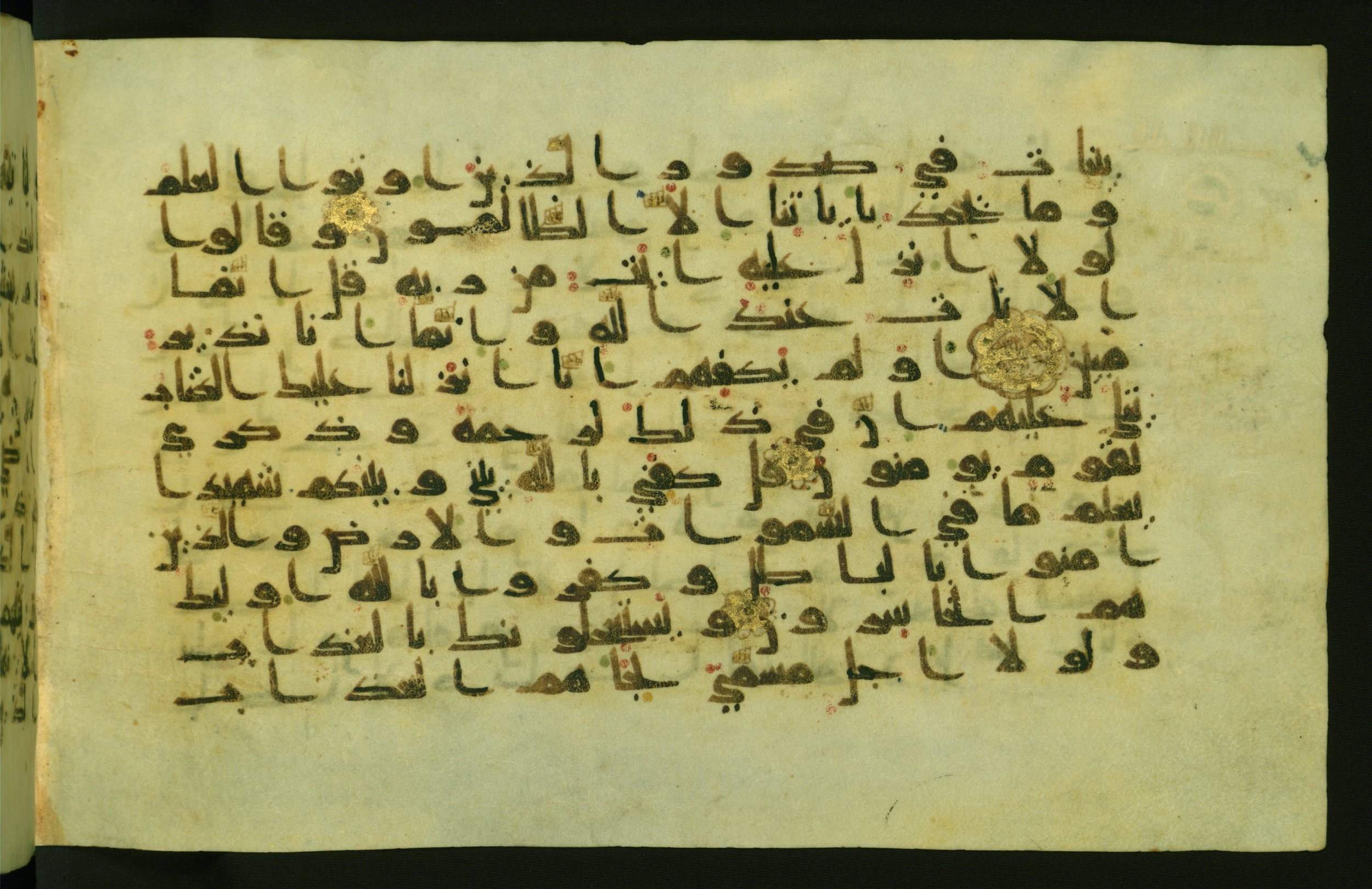 Walters W.554 (Scan 2), in Early Abbasid (Kufic) script, showing Surah 29:49 from Late 9th Century AD found in Egypt, currently housed at The Walters Art Museum, Baltimore, Maryland
