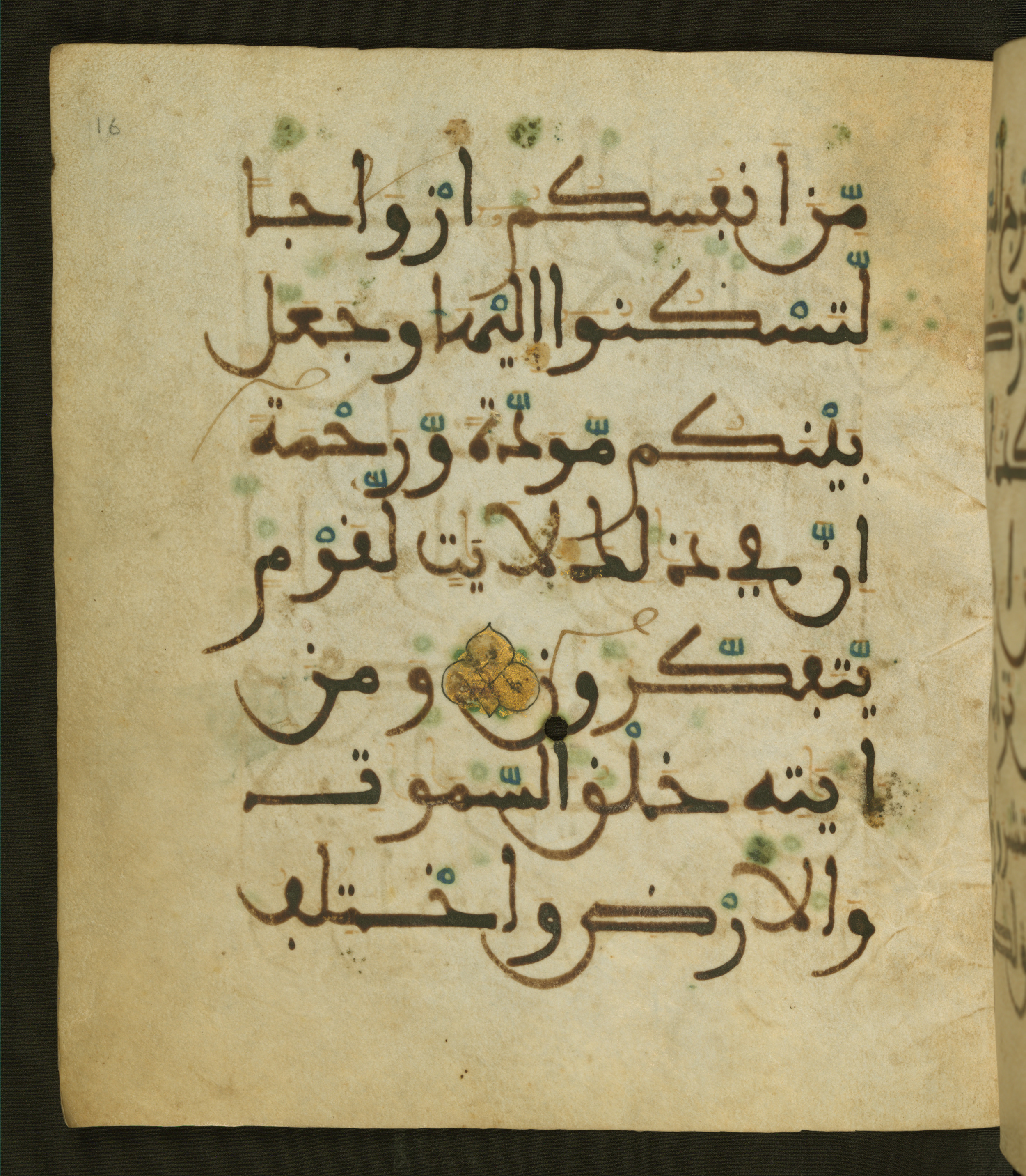Baltimore, Maryland, The Walters Art Museum, W.556 (Scan 1), in maġribī script, showing Surah 30:22 from 13th to 15th Century AD found in Unknown, currently housed at The Walters Art Museum, Baltimore, Maryland