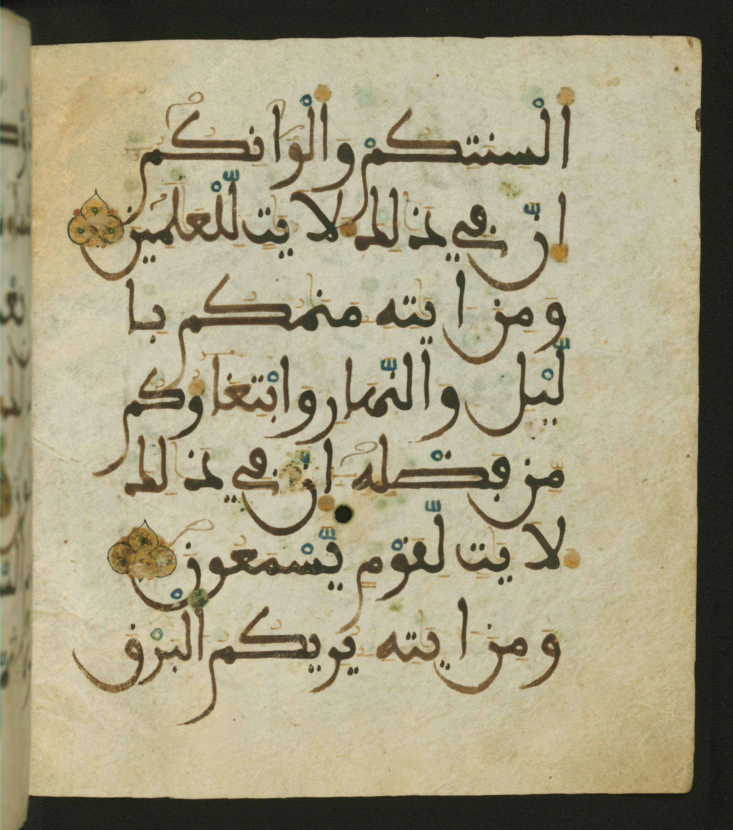 Baltimore, Maryland, The Walters Art Museum, W.556 (Scan 2), in maġribī script, showing Surah 30:22 from 13th to 15th Century AD found in Unknown, currently housed at The Walters Art Museum, Baltimore, Maryland