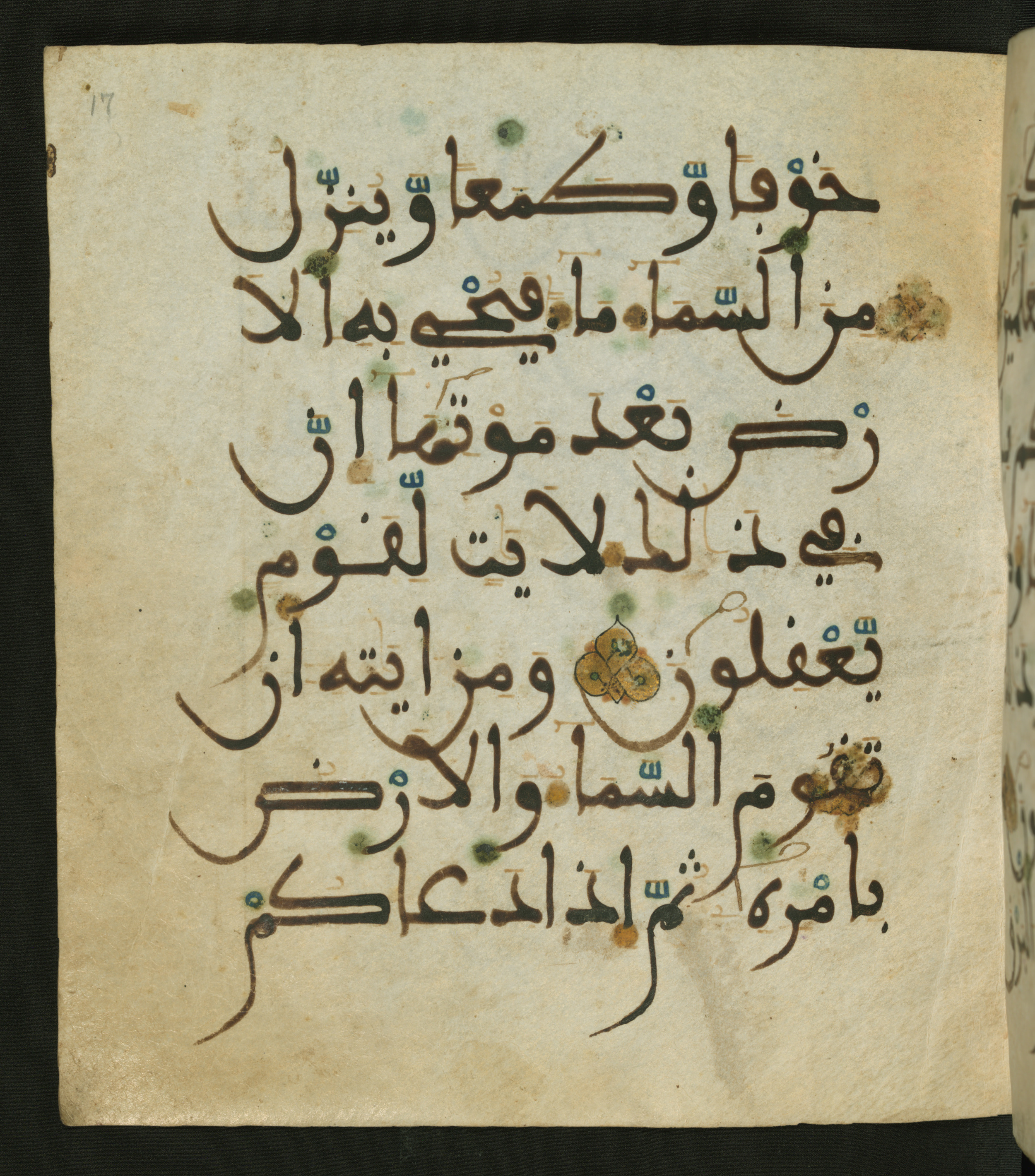 Baltimore, Maryland, The Walters Art Museum, W.556 (Scan 1), in maġribī script, showing Surah 30:25 from 13th to 15th Century AD found in Unknown, currently housed at The Walters Art Museum, Baltimore, Maryland