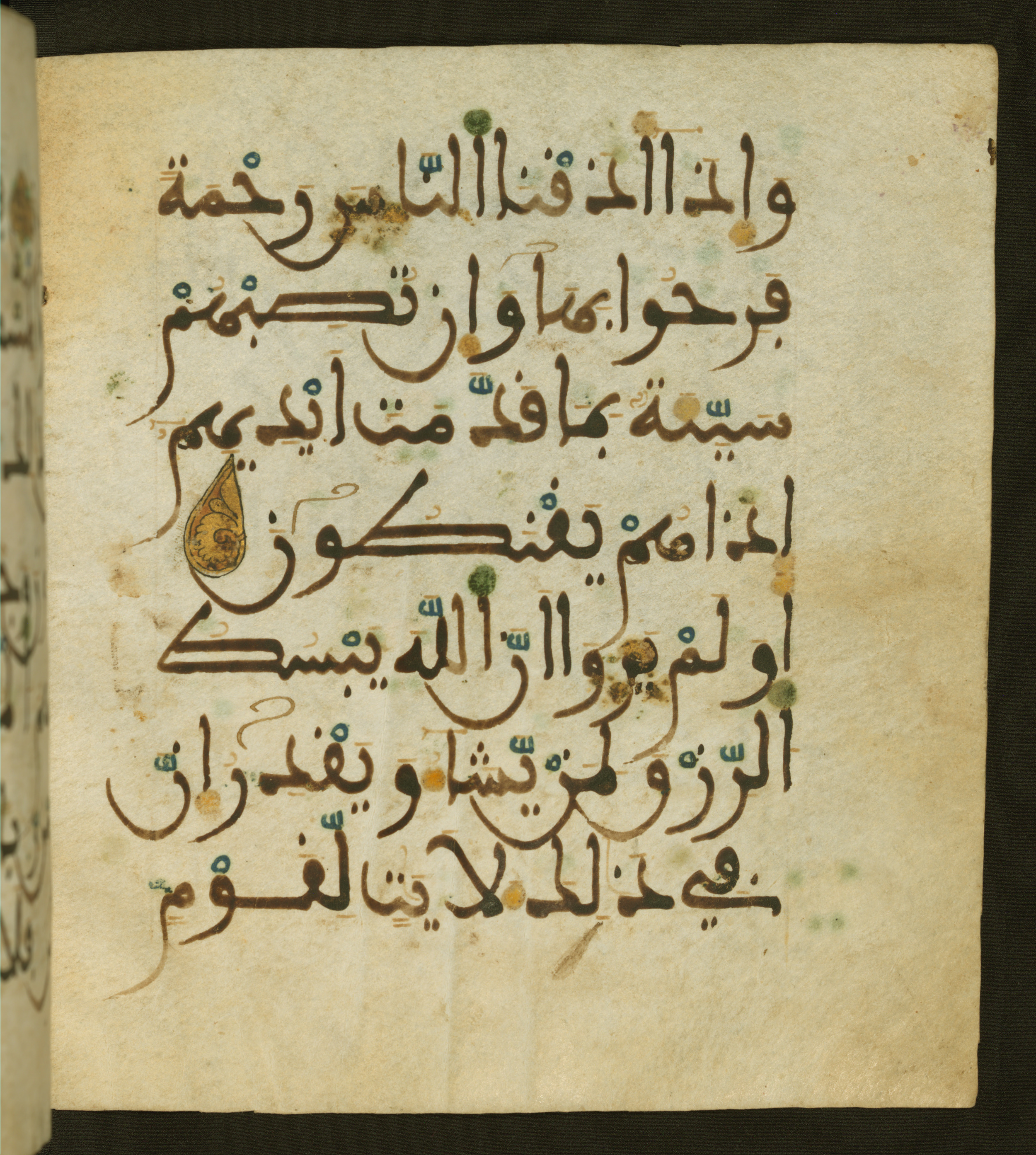 Baltimore, Maryland, The Walters Art Museum, W.556 (Scan 1), in maġribī script, showing Surah 30:37 from 13th to 15th Century AD found in Unknown, currently housed at The Walters Art Museum, Baltimore, Maryland