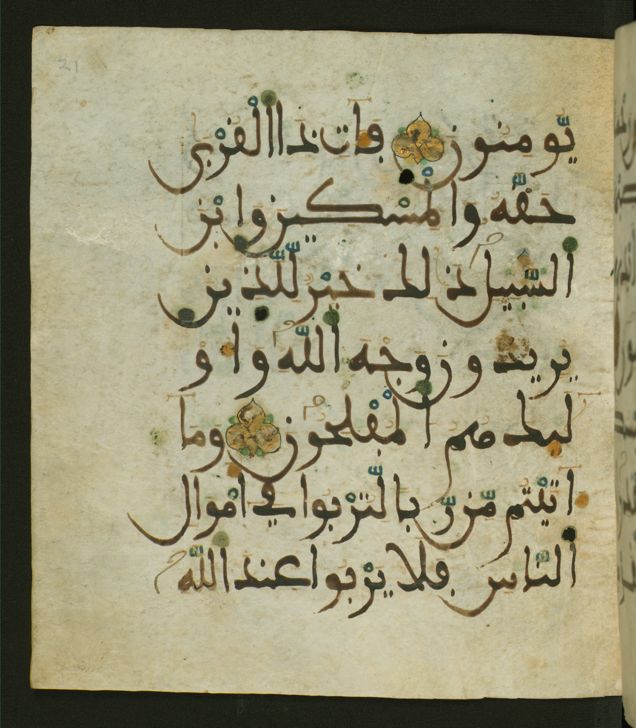 Baltimore, Maryland, The Walters Art Museum, W.556 (Scan 2), in maġribī script, showing Surah 30:37 from 13th to 15th Century AD found in Unknown, currently housed at The Walters Art Museum, Baltimore, Maryland