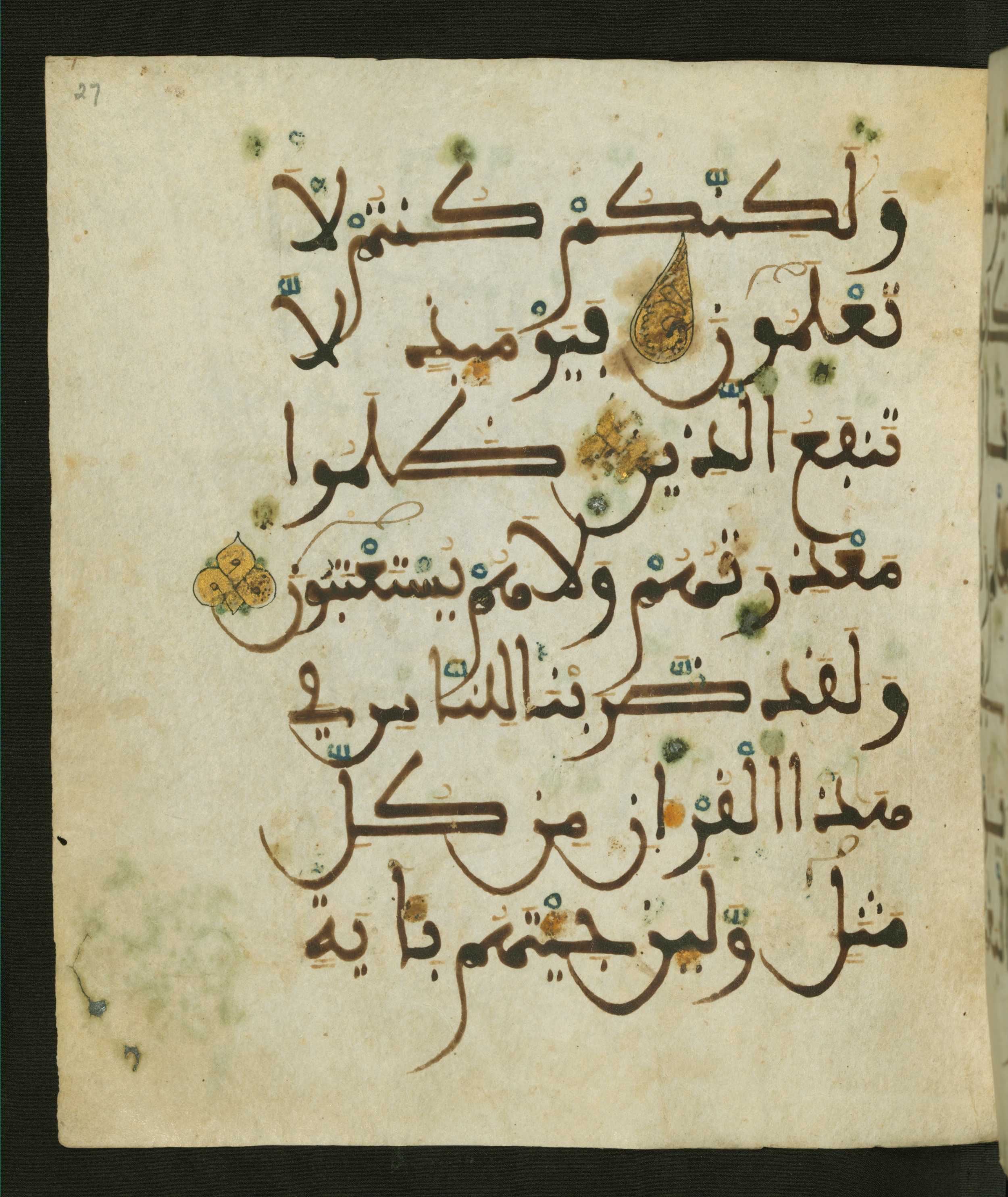Baltimore, Maryland, The Walters Art Museum, W.556 (Scan 2), in maġribī script, showing Surah 30:56 from 13th to 15th Century AD found in Unknown, currently housed at The Walters Art Museum, Baltimore, Maryland