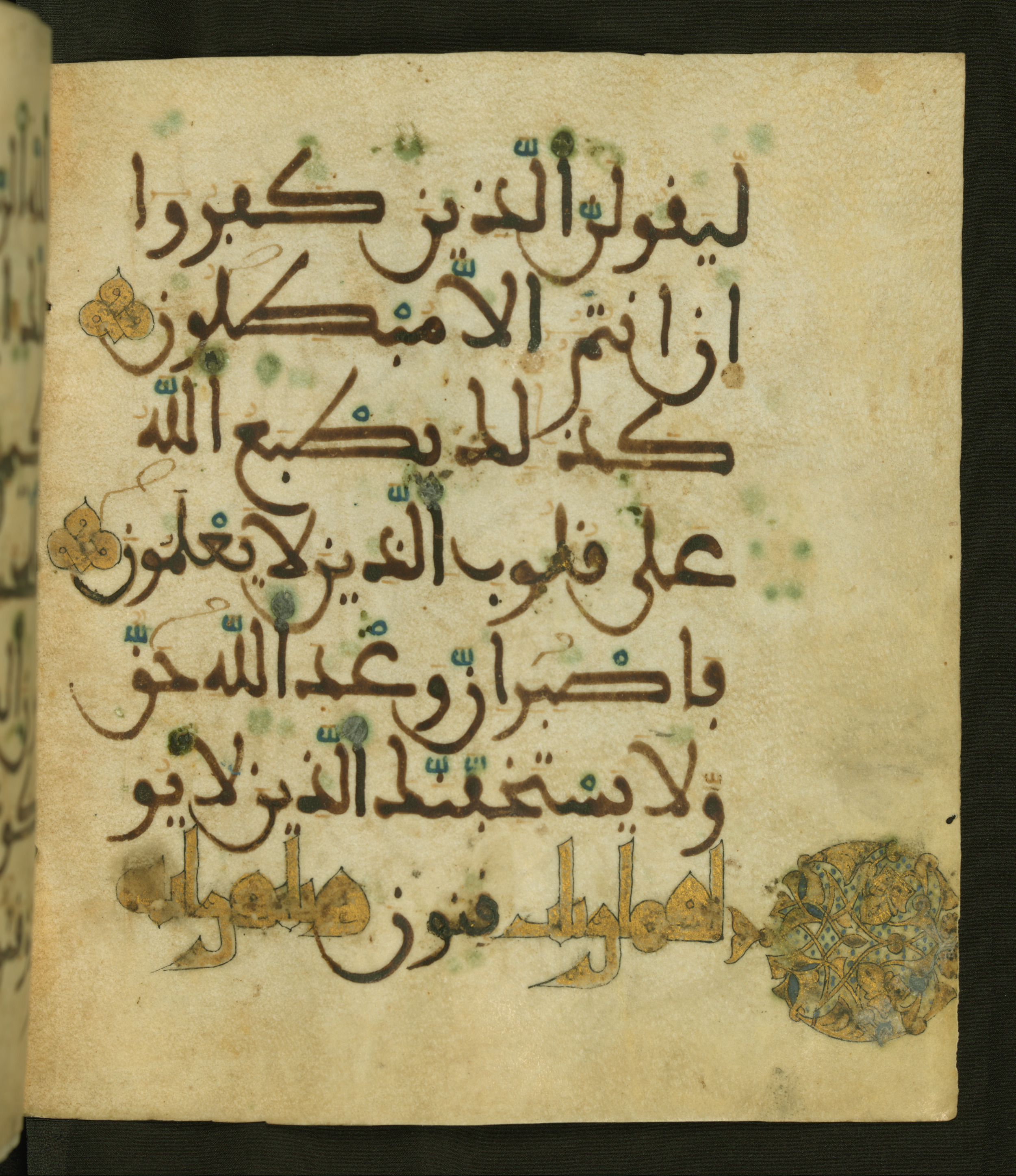 Baltimore, Maryland, The Walters Art Museum, W.556 (Scan 2), in maġribī script, showing Surah 30:58 from 13th to 15th Century AD found in Unknown, currently housed at The Walters Art Museum, Baltimore, Maryland
