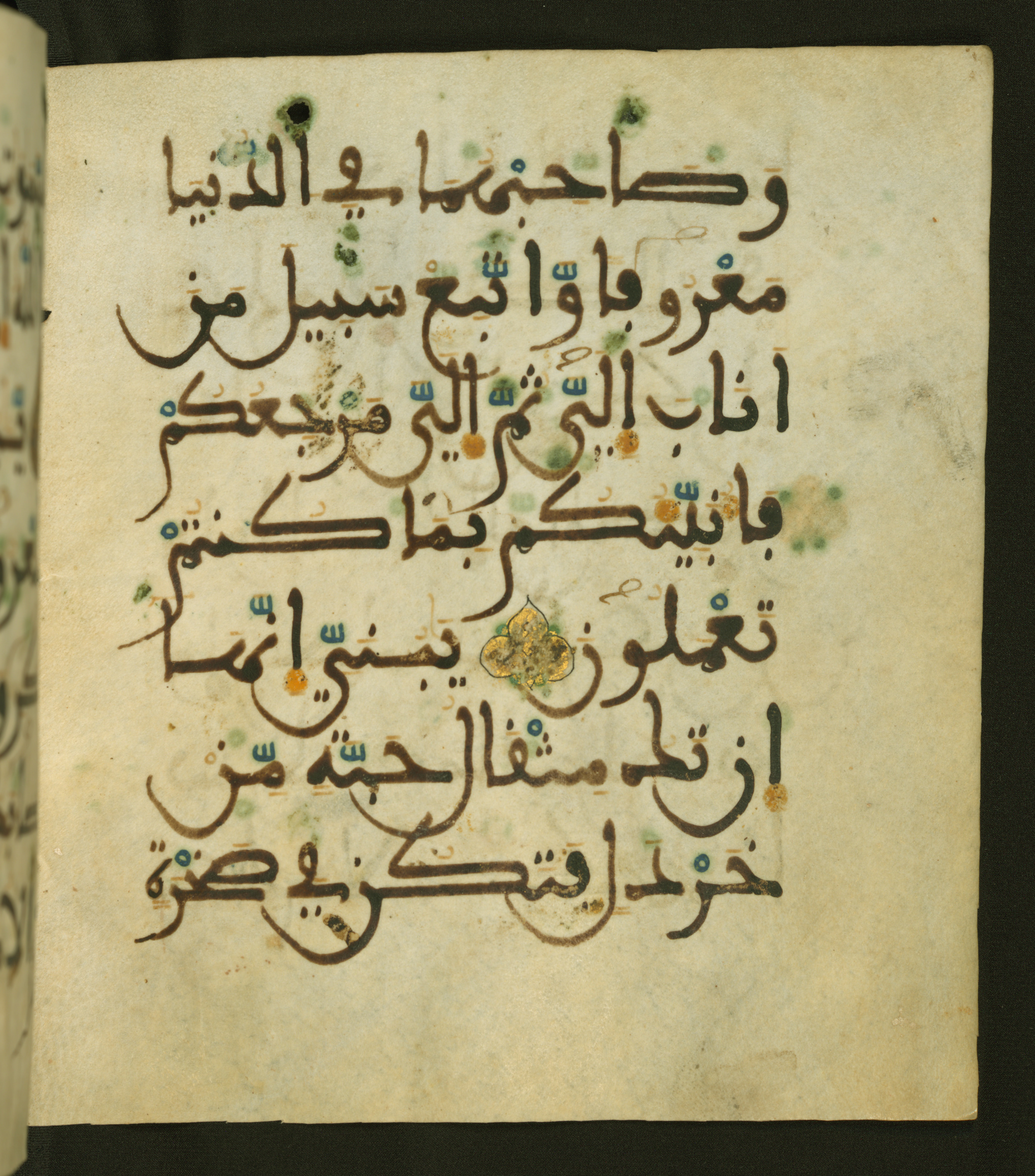 Baltimore, Maryland, The Walters Art Museum, W.556 (Scan 1), in maġribī script, showing Surah 31:16 from 13th to 15th Century AD found in Unknown, currently housed at The Walters Art Museum, Baltimore, Maryland