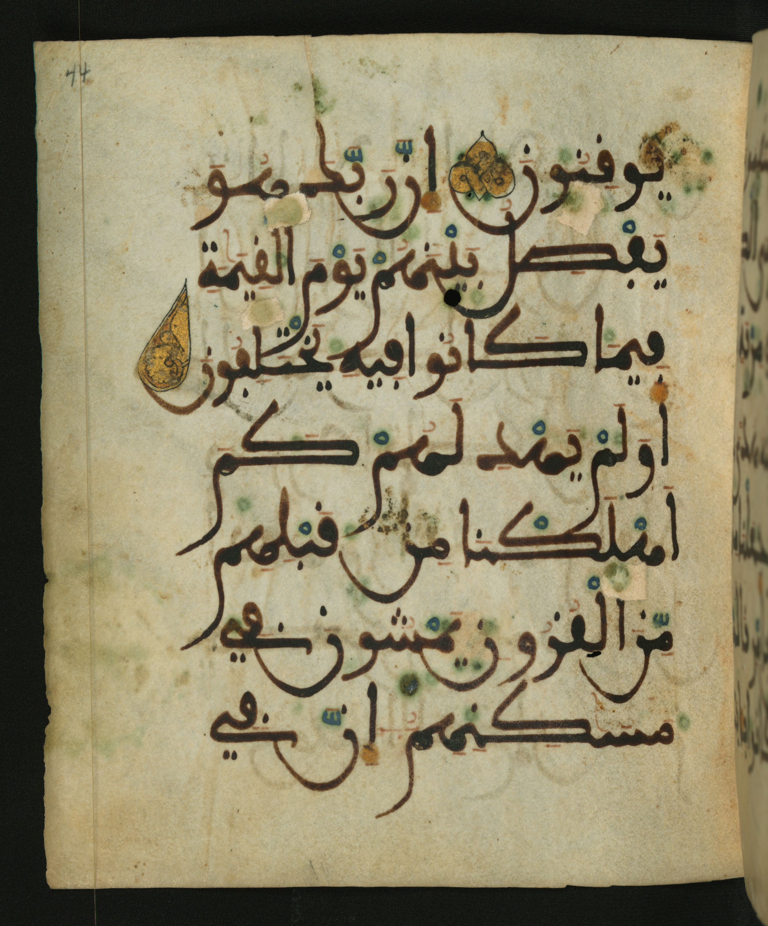 Baltimore, Maryland, The Walters Art Museum, W.556 (Scan 2), in maġribī script, showing Surah 32:24 from 13th to 15th Century AD found in Unknown, currently housed at The Walters Art Museum, Baltimore, Maryland