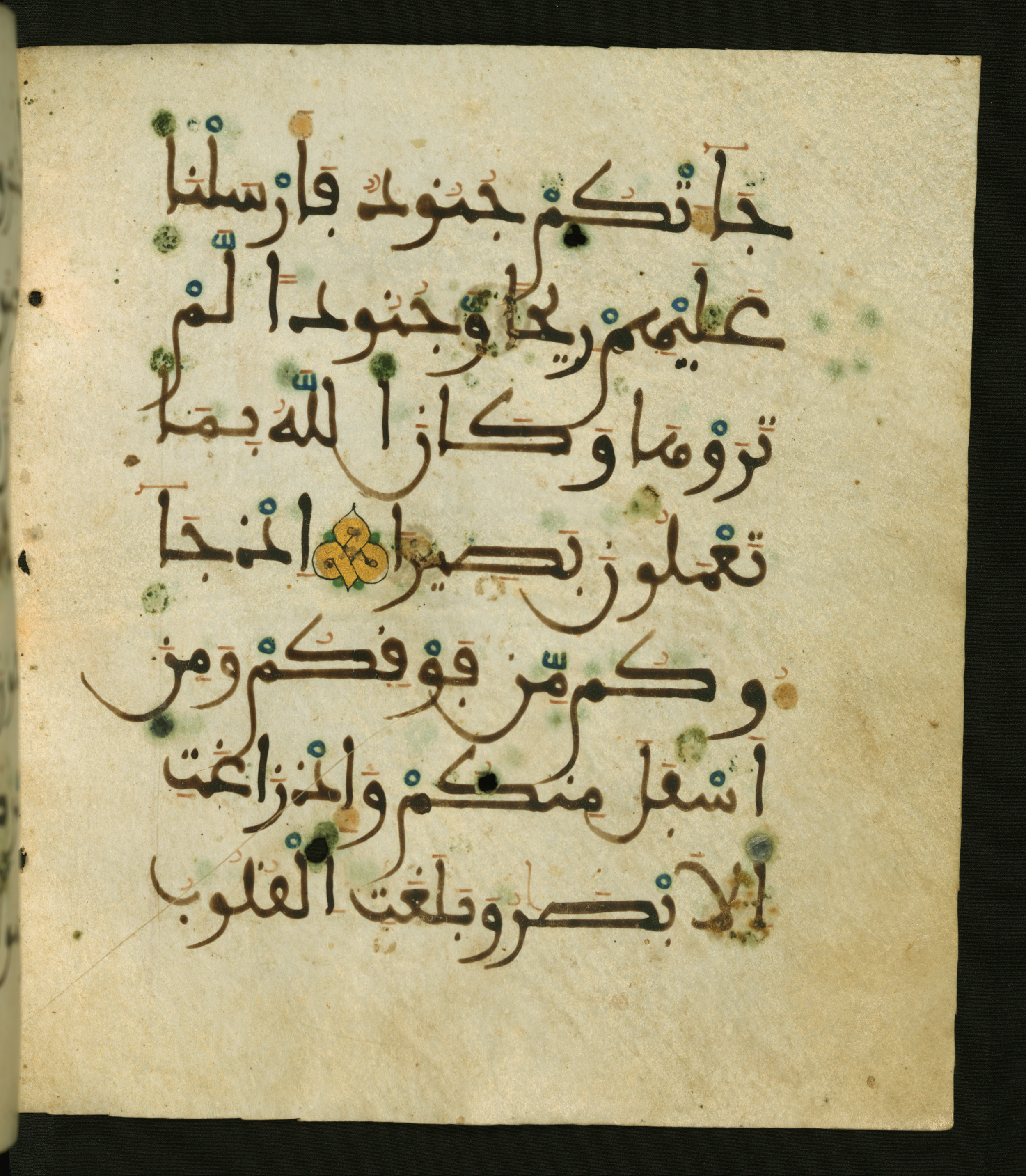 Baltimore, Maryland, The Walters Art Museum, W.556 (Scan 2), in maġribī script, showing Surah 33:9 from 13th to 15th Century AD found in Unknown, currently housed at The Walters Art Museum, Baltimore, Maryland