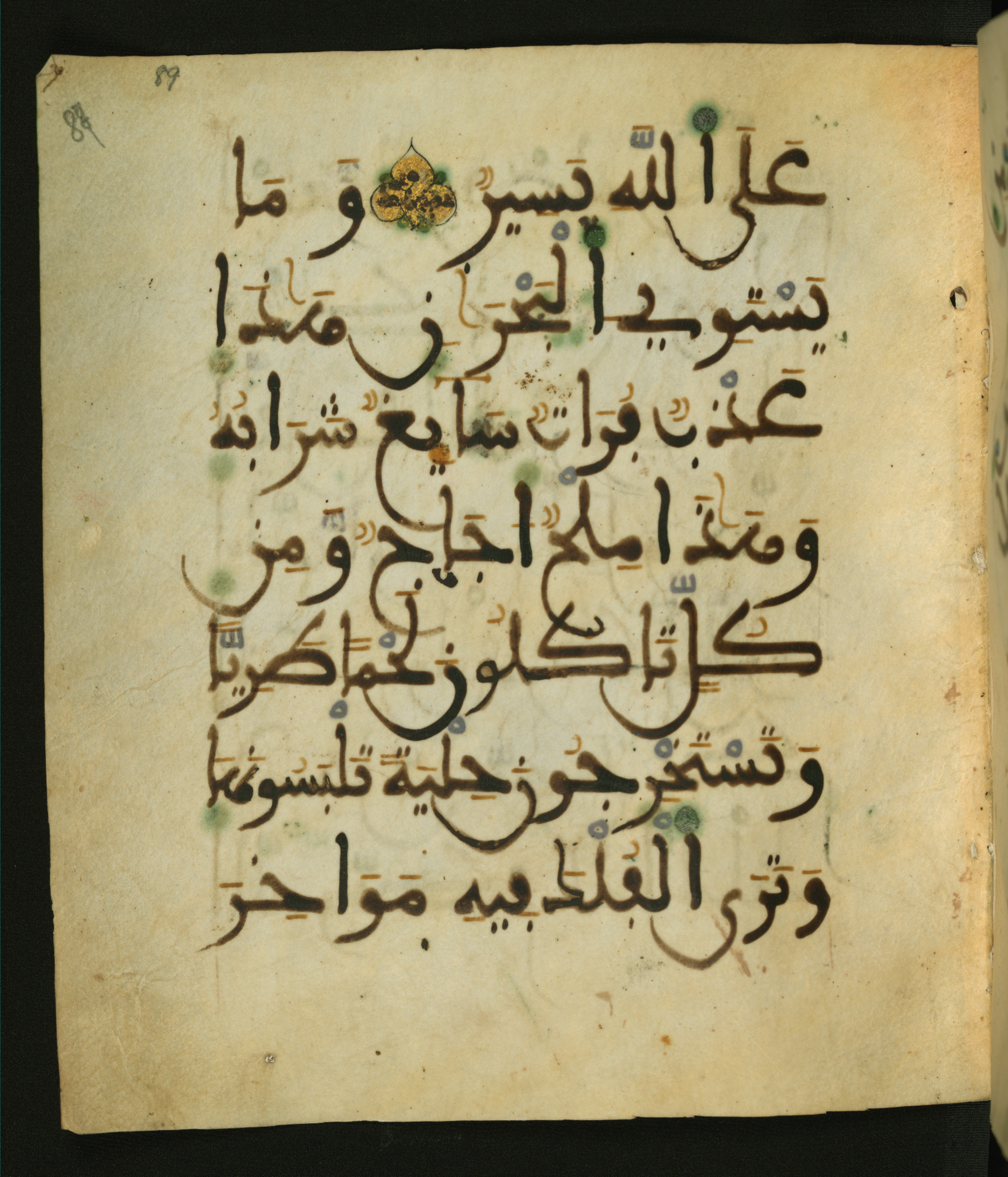 Baltimore, Maryland, The Walters Art Museum, W.556 (Scan 1), in maġribī script, showing Surah 35:12 from 13th to 15th Century AD found in Unknown, currently housed at The Walters Art Museum, Baltimore, Maryland
