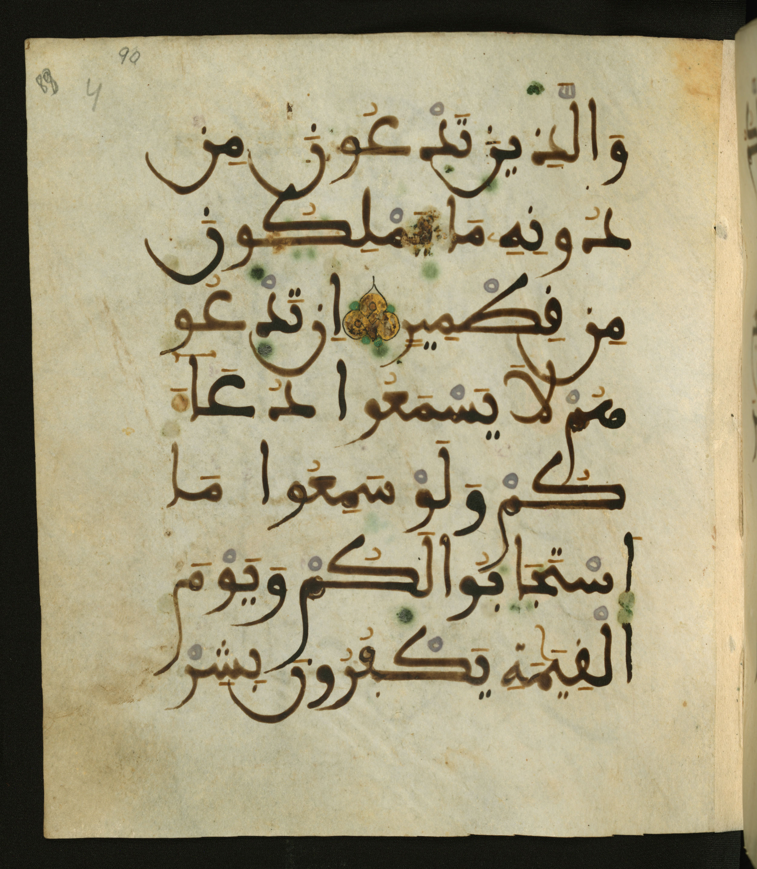 Baltimore, Maryland, The Walters Art Museum, W.556 (Scan 1), in maġribī script, showing Surah 35:14 from 13th to 15th Century AD found in Unknown, currently housed at The Walters Art Museum, Baltimore, Maryland