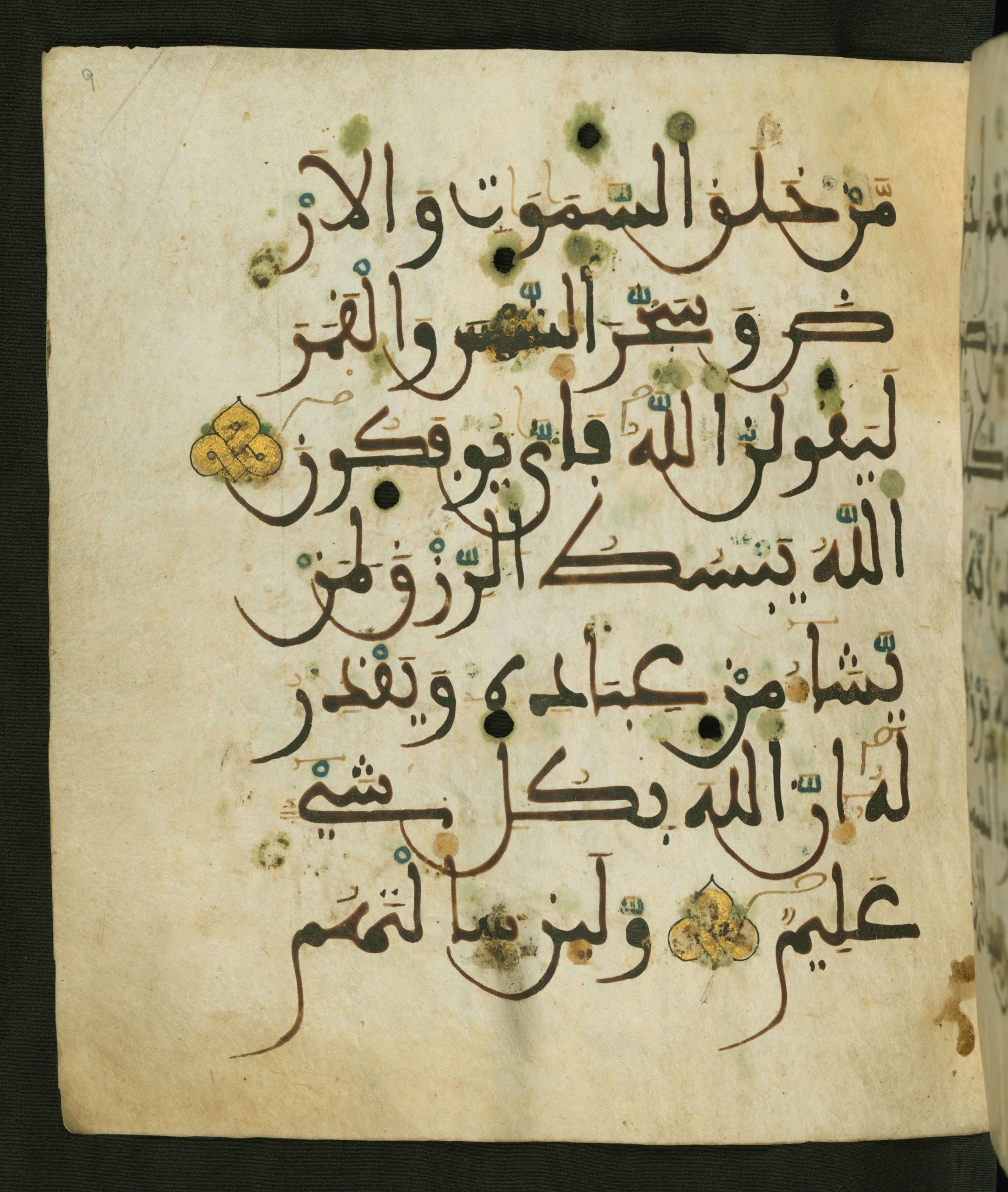 Baltimore, Maryland, The Walters Art Museum, W.556 (Scan 1), in maġribī script, showing Surah 29:63 from 13th to 15th Century AD found in Unknown, currently housed at The Walters Art Museum, Baltimore, Maryland
