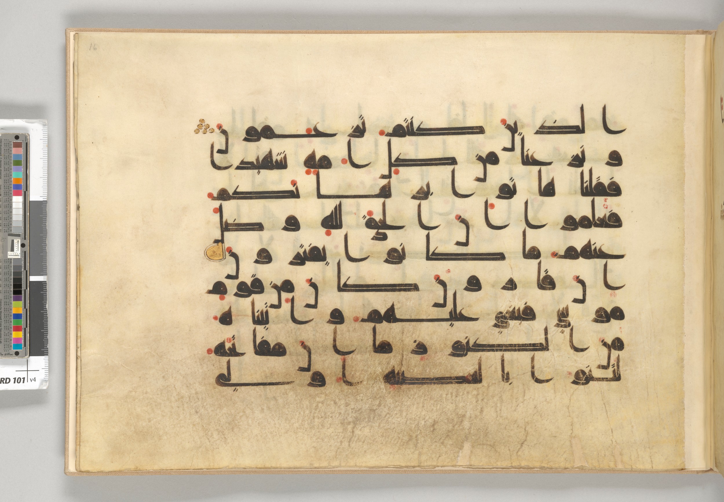 Morgan Library MS M.712 (Scan 1), in Kūfī (type D) script, showing Surah 28:76 from Mid 8th to Late 9th Century AD found in Great Mosque of Damascus, Syria, currently housed at The Morgan Library and Museum, New York City