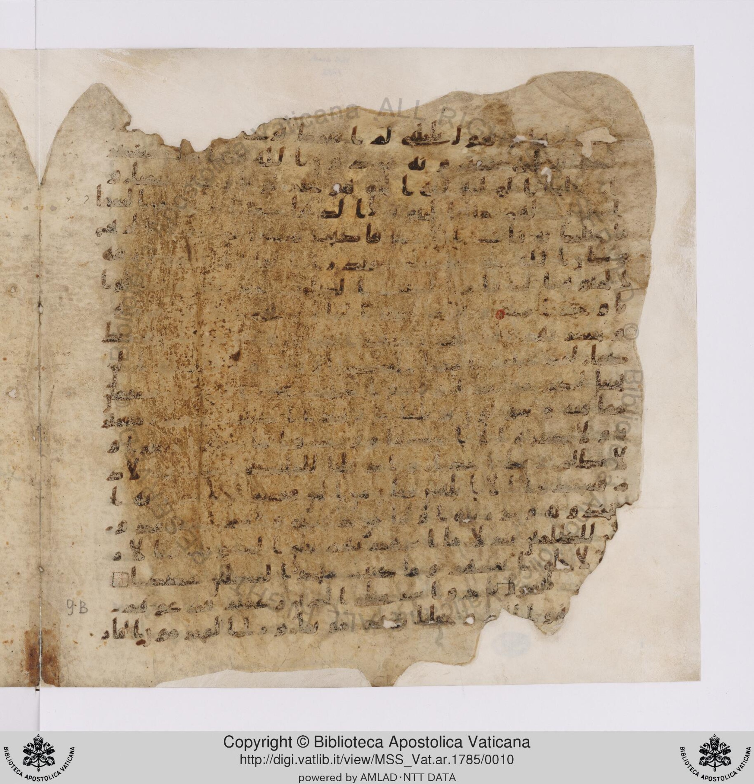Vat. ar. 1785, in ḥiǧāzī IV, kūfī B.Ia script, showing Surah 18:49 from Mid to Late 7th Century AD found in Unknown, currently housed at Biblioteca Apostolica Vaticana, Rome