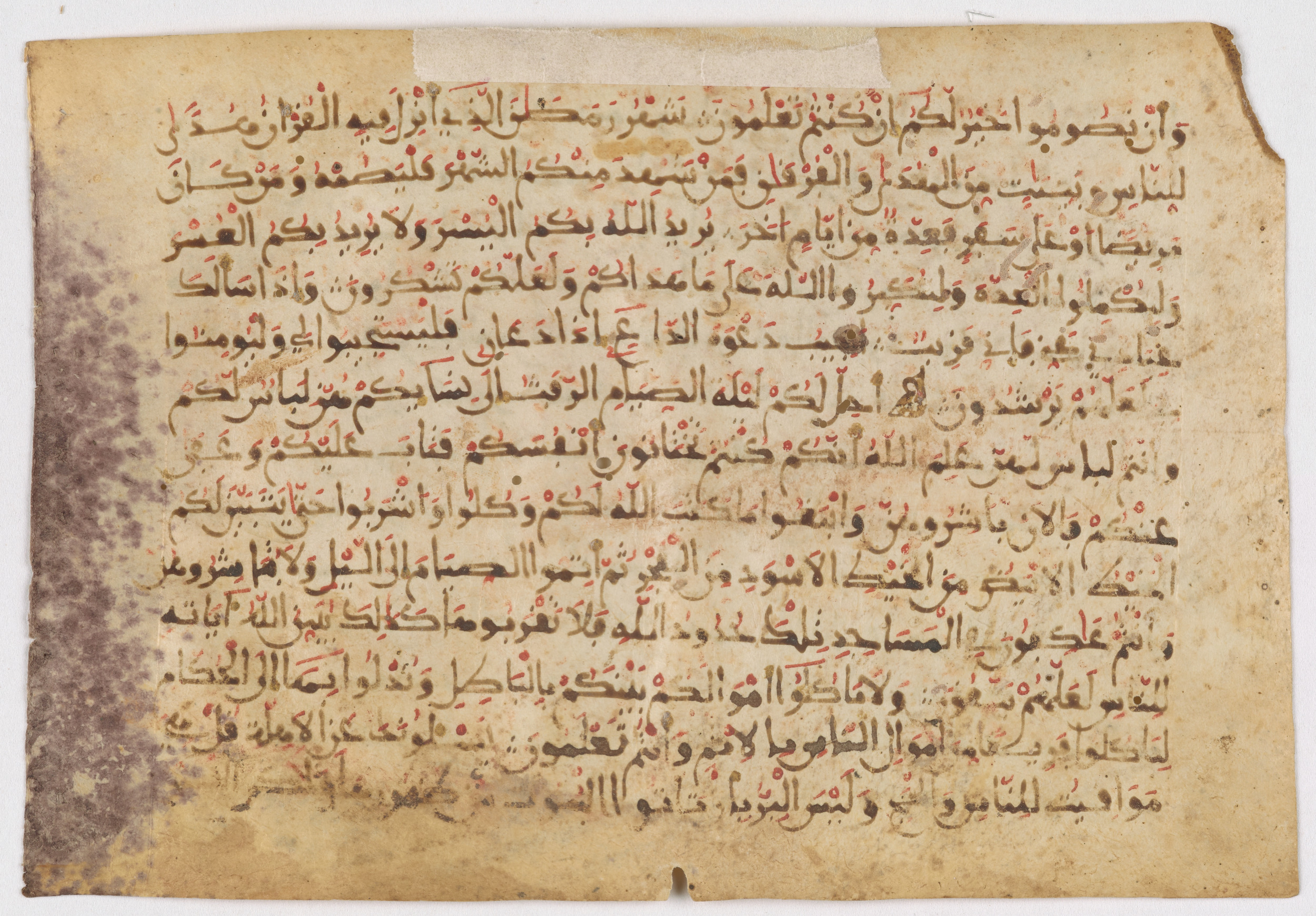 Qatar National Library HC.MS.03169, in Maġribī round script script, showing Surah 2:185 from 11th Century AD found in North Africa (Maghreb) or Muslim Iberia (al-Andalus), currently housed at Qatar National Library, Doha, Qatar