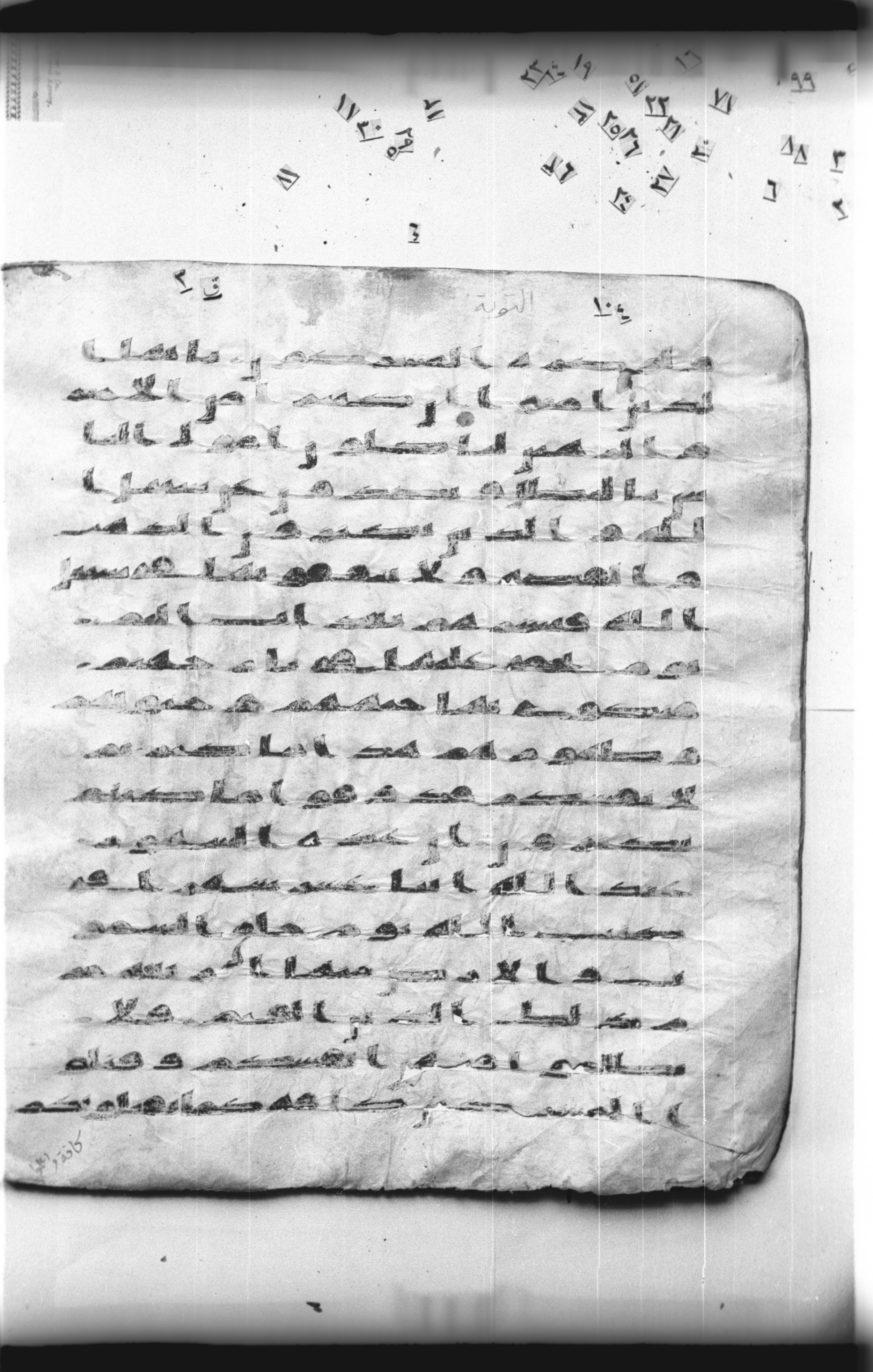 Cairo, Khedivial Library, "qāf 3" (Gotthelf Bergsträßer archives) [maṣāḥif 387], in kūfī type C script, showing Surah 9:35 from 8th Century AD found in Egypt, currently housed at Egyptian National Library and Archives, Cairo
