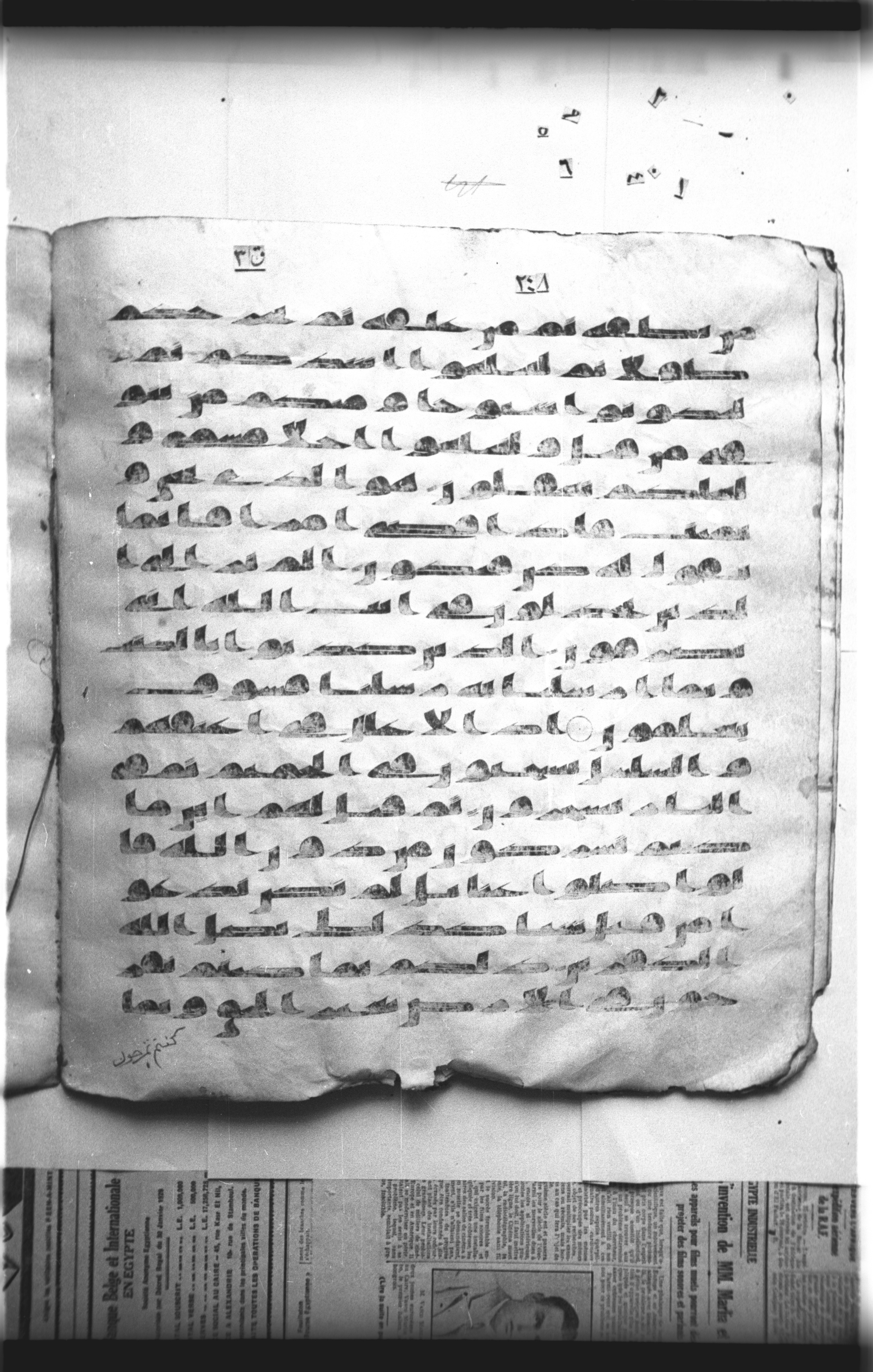 Cairo, Khedivial Library, "qāf 3" (Gotthelf Bergsträßer archives) [maṣāḥif 387], in kūfī type C script, showing Surah 40:73 from 8th Century AD found in Egypt, currently housed at Egyptian National Library and Archives, Cairo