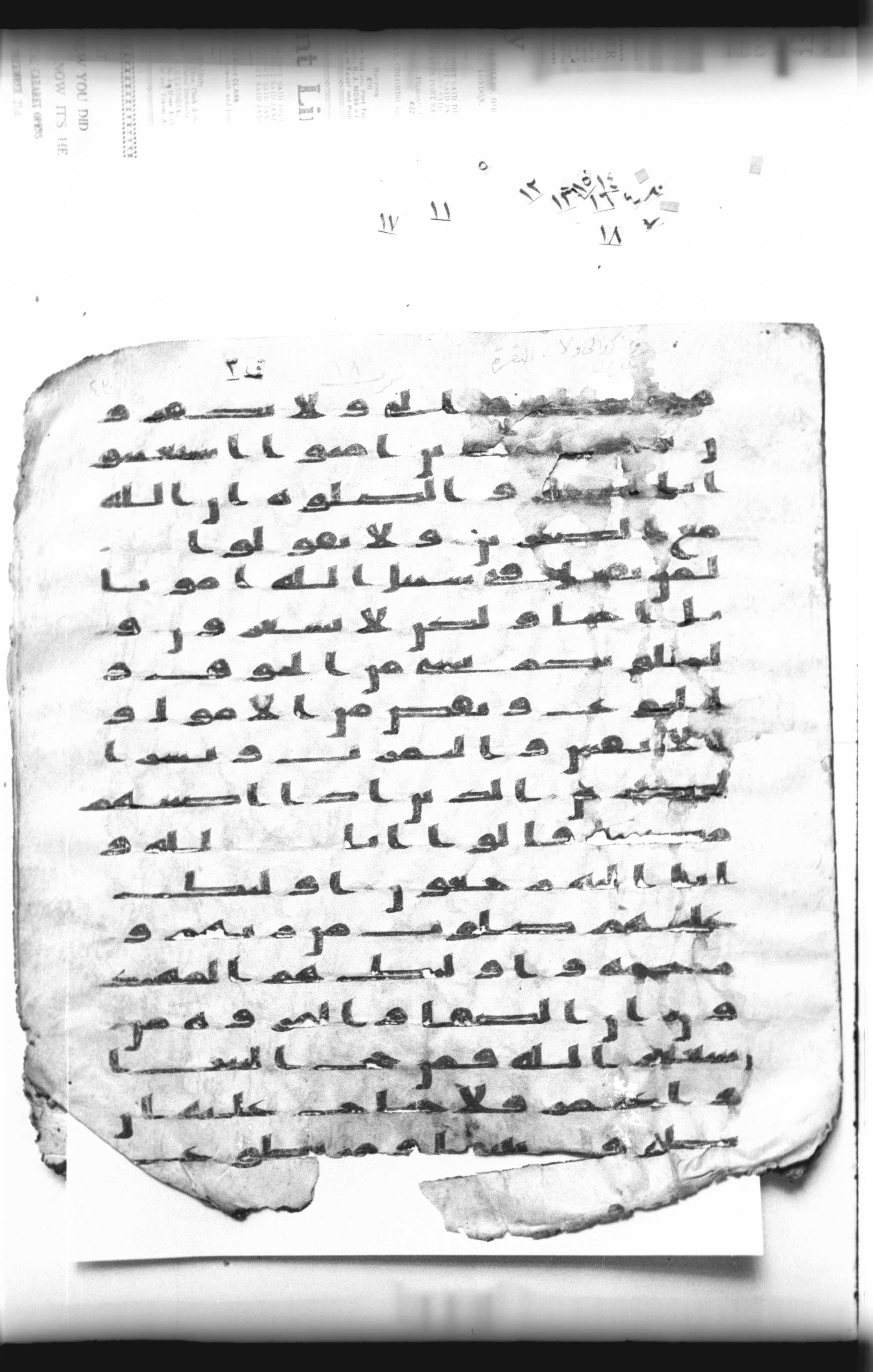 Cairo, Khedivial Library, "qāf 3" (Gotthelf Bergsträßer archives) [maṣāḥif 387], in kūfī type C script, showing Surah 2:155 from 8th Century AD found in Egypt, currently housed at Egyptian National Library and Archives, Cairo