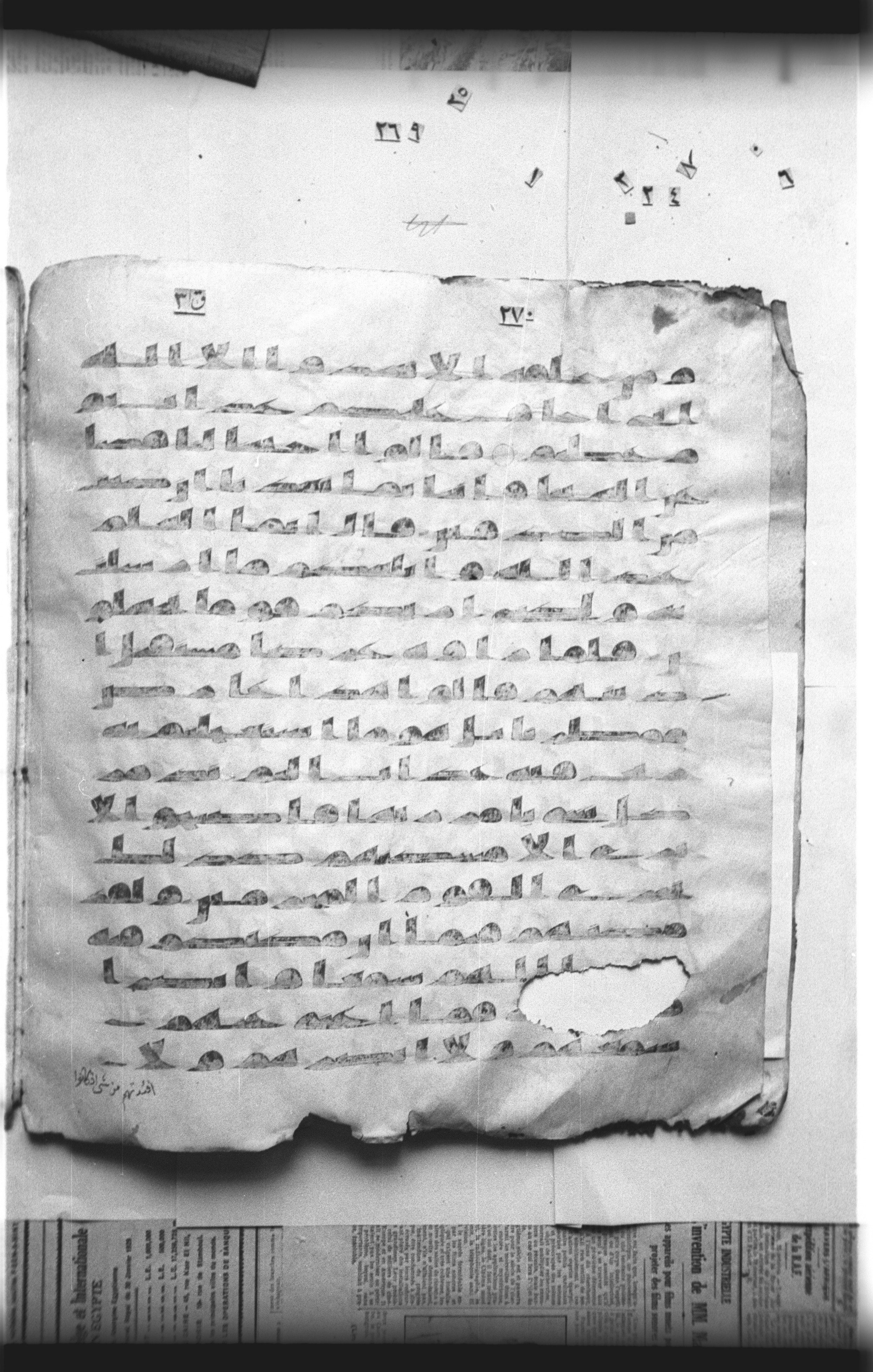 Cairo, Khedivial Library, "qāf 3" (Gotthelf Bergsträßer archives) [maṣāḥif 387], in kūfī type C script, showing Surah 46:23 from 8th Century AD found in Egypt, currently housed at Egyptian National Library and Archives, Cairo