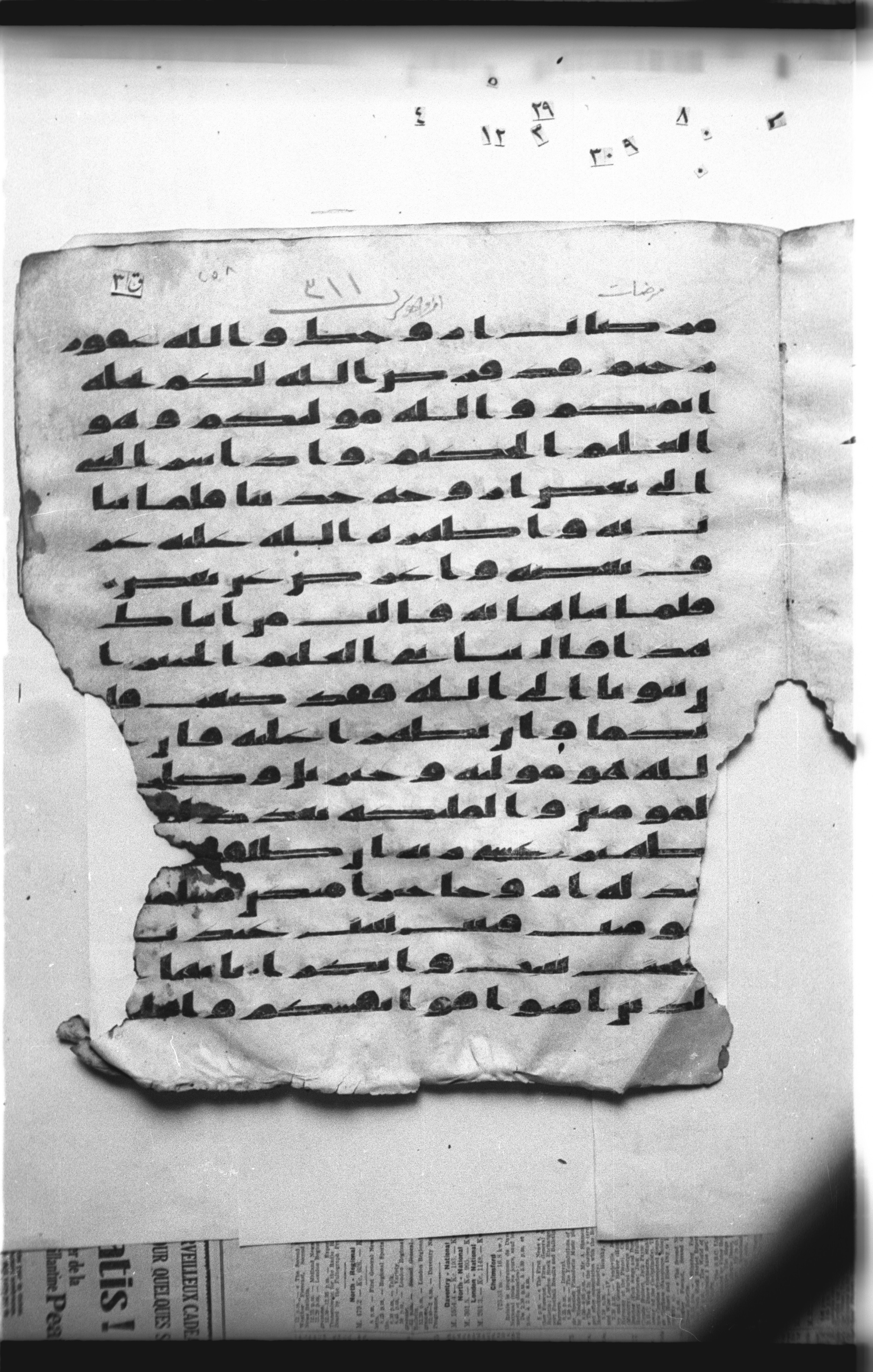 Cairo, Khedivial Library, "qāf 3" (Gotthelf Bergsträßer archives) [maṣāḥif 387] (Scan 1), in kūfī type C script, showing Surah 66:6 from 8th Century AD found in Egypt, currently housed at Egyptian National Library and Archives, Cairo
