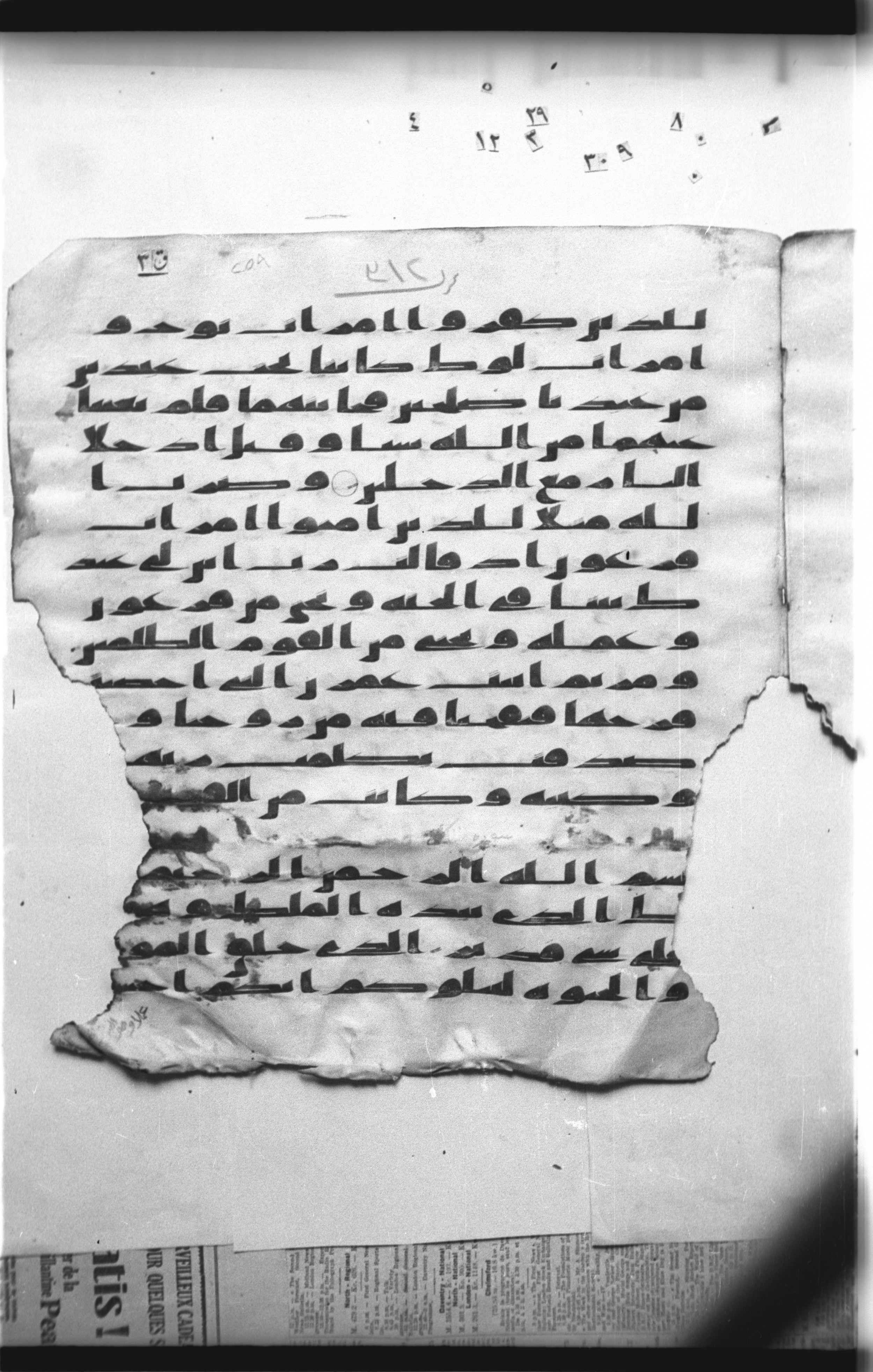 Cairo, Khedivial Library, "qāf 3" (Gotthelf Bergsträßer archives) [maṣāḥif 387] (Scan 2), in kūfī type C script, showing Surah 66:10 from 8th Century AD found in Egypt, currently housed at Egyptian National Library and Archives, Cairo