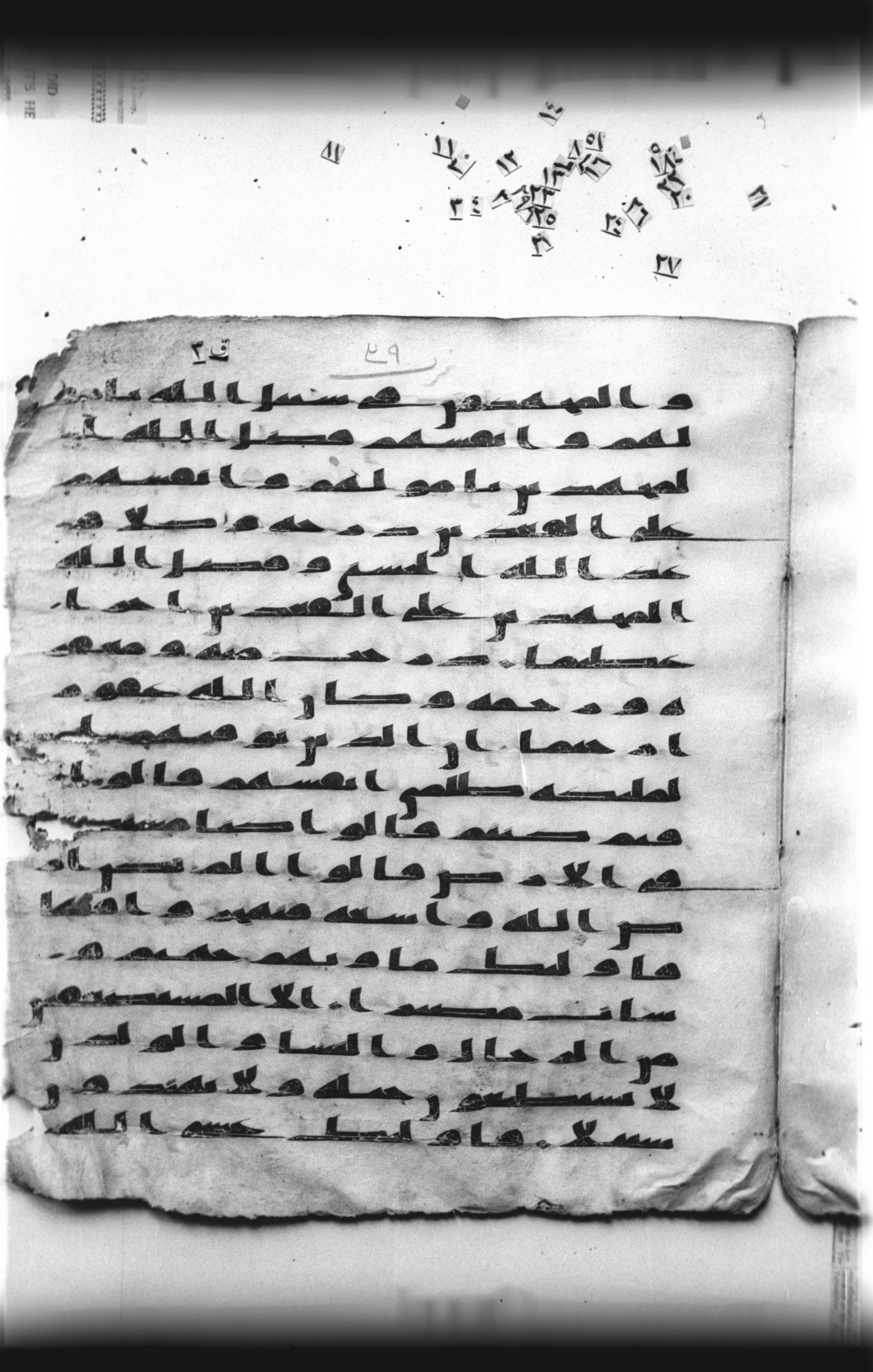 Cairo, Khedivial Library, "qāf 3" (Gotthelf Bergsträßer archives) [maṣāḥif 387], in kūfī type C script, showing Surah 4:97 from 8th Century AD found in Egypt, currently housed at Egyptian National Library and Archives, Cairo