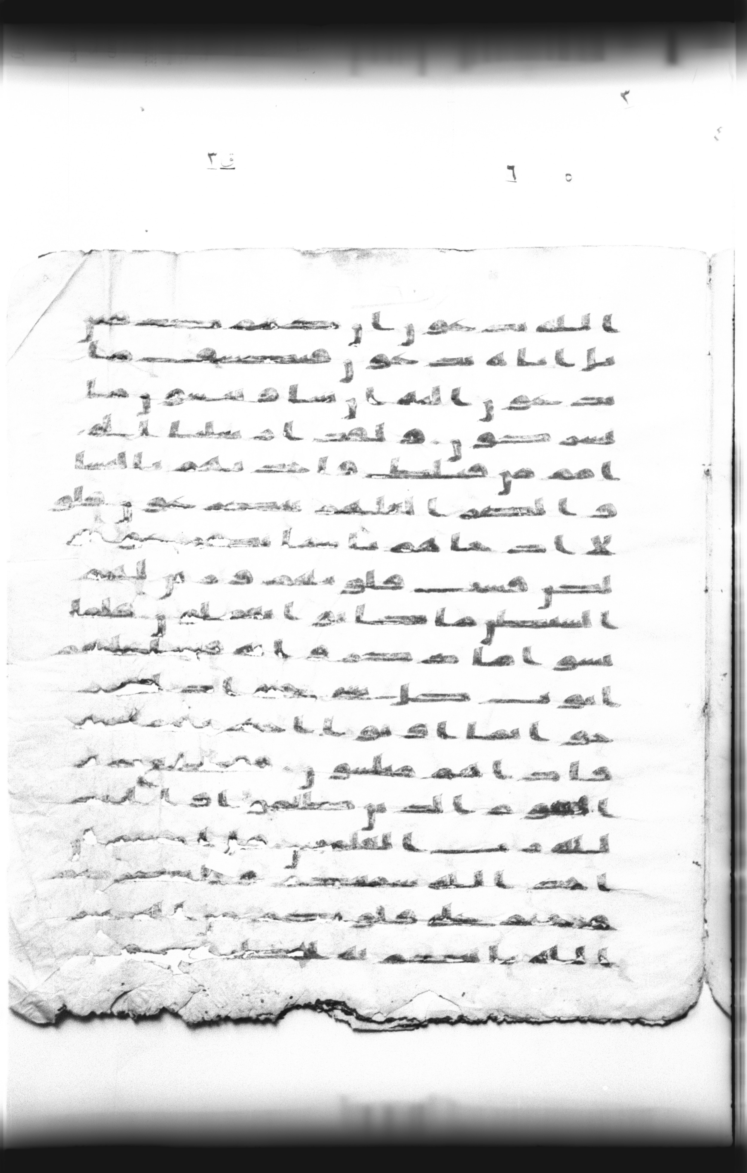 Cairo, Khedivial Library, "qāf 3" (Gotthelf Bergsträßer archives) [maṣāḥif 387], in kūfī type C script, showing Surah 6:45 from 8th Century AD found in Egypt, currently housed at Egyptian National Library and Archives, Cairo