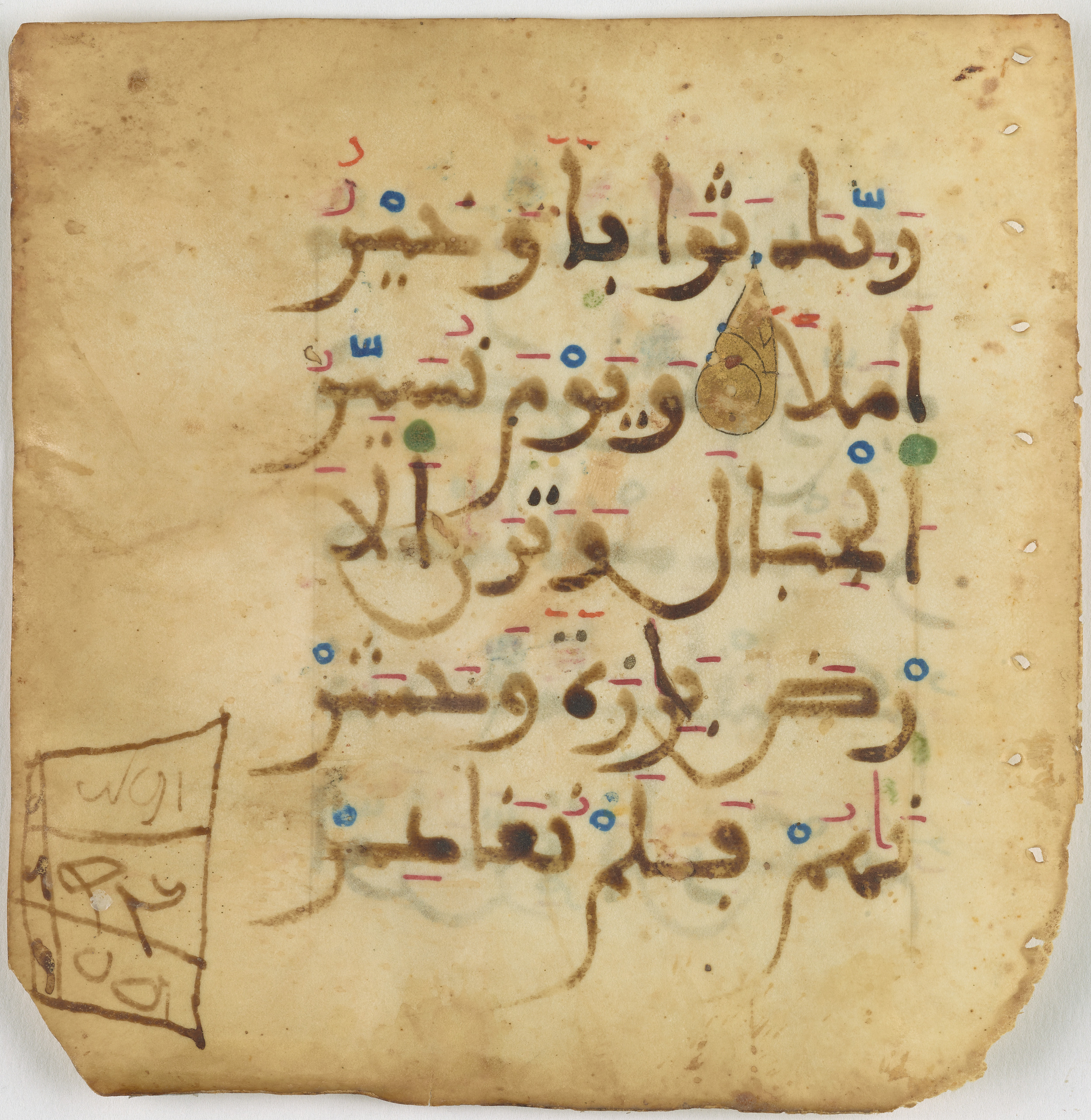 Qatar National Library, HC.MS.03094, in Large Maġribī mabsūṭ script, showing Surah 18:46 from 14th Century AD found in Northwest Africa (Maghreb) or Muslim Iberia (al-Andalus), currently housed at Qatar National Library, Heritage Library, Doha