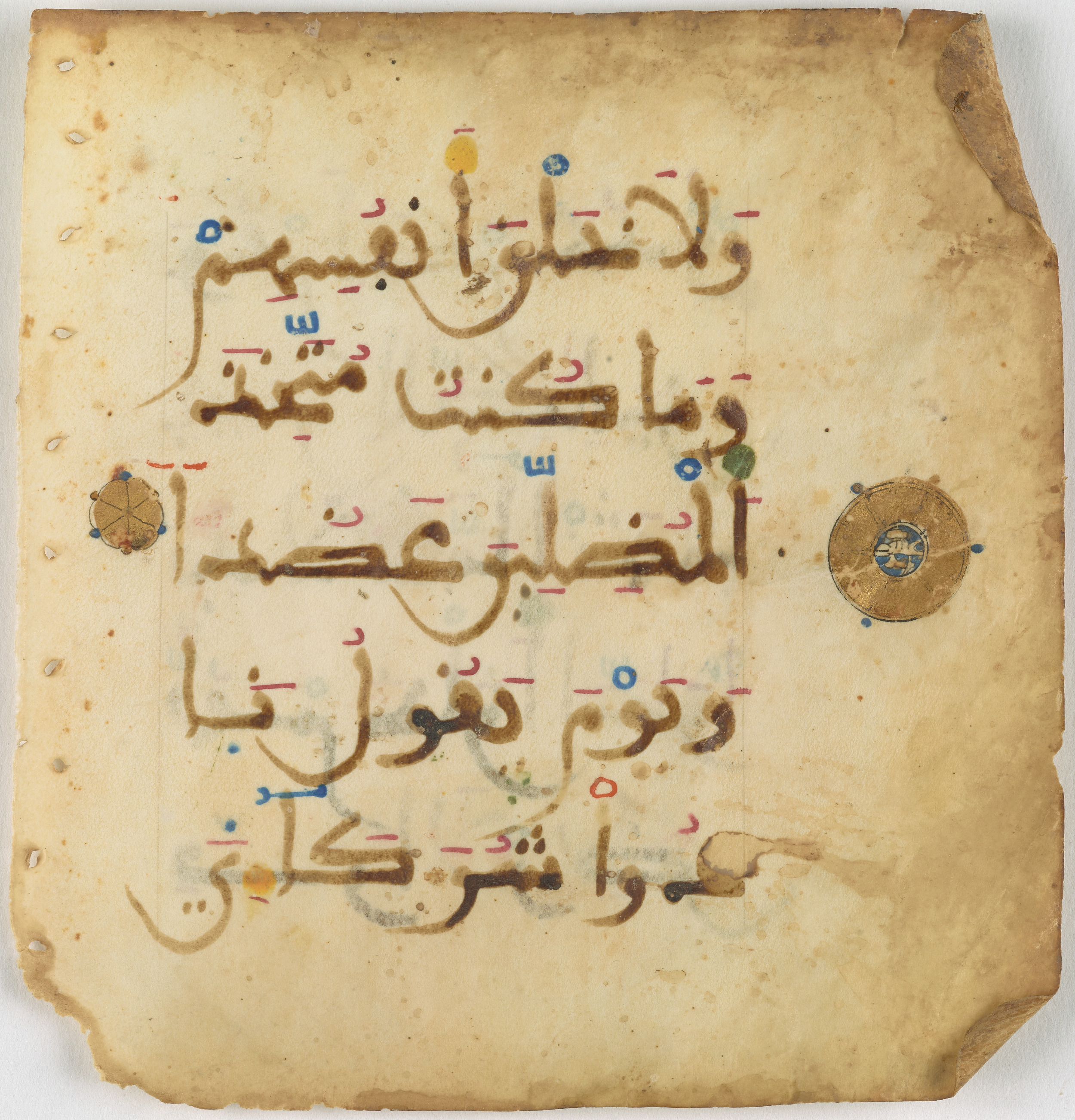 Qatar National Library, HC.MS.03094 (Scan 2), in Large Maġribī mabsūṭ script, showing Surah 18:52 from 14th Century AD found in Northwest Africa (Maghreb) or Muslim Iberia (al-Andalus), currently housed at Qatar National Library, Heritage Library, Doha