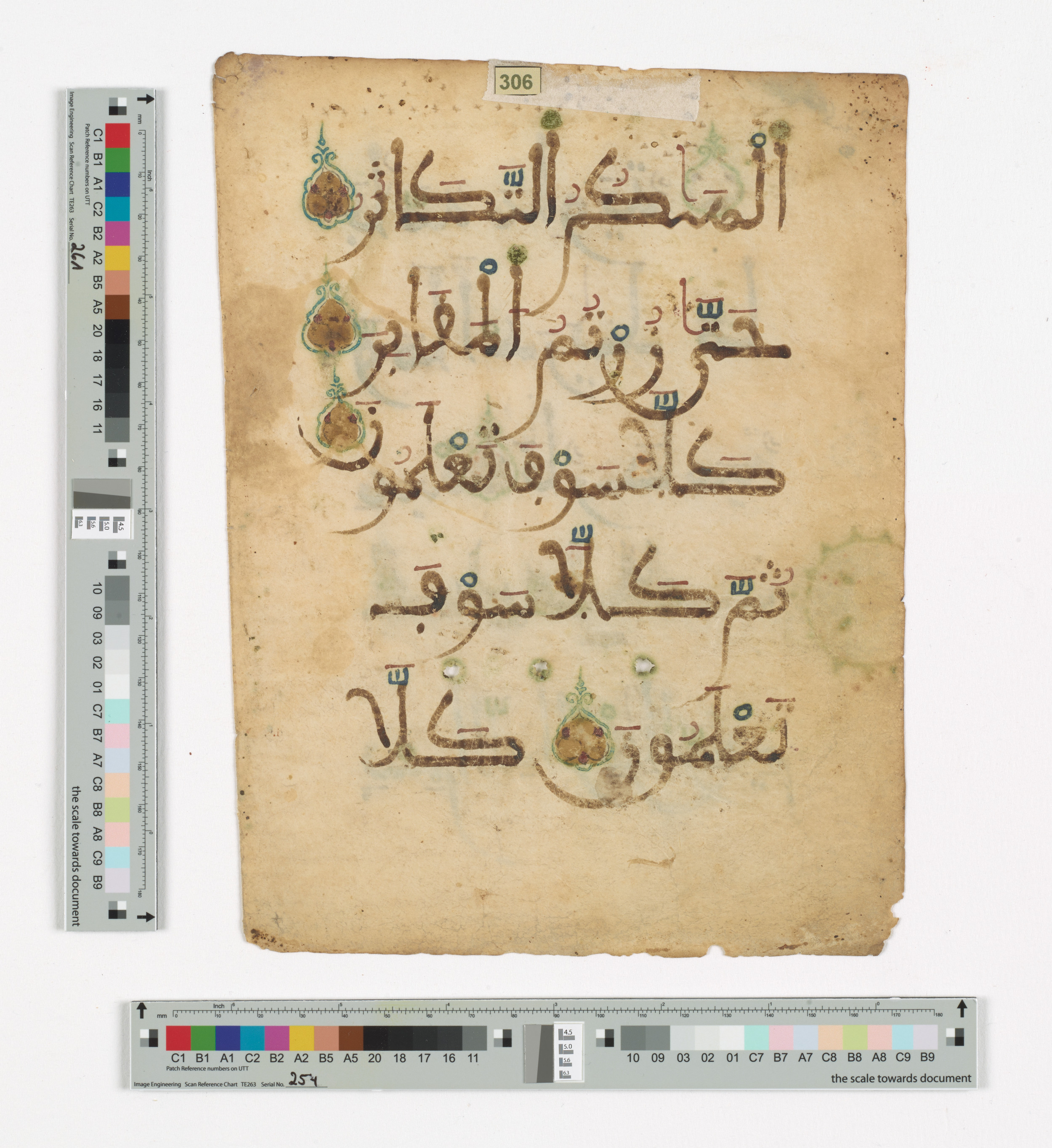 Doha, Qatar National Library, HC.MS.03173, in Large Maġribī mabsūṭ script, showing Surah 102:2 from 13th or early 14th Century AD found in North Africa (Maghreb) or Muslim Iberia (al-Andalus), currently housed at Qatar National Library, Doha