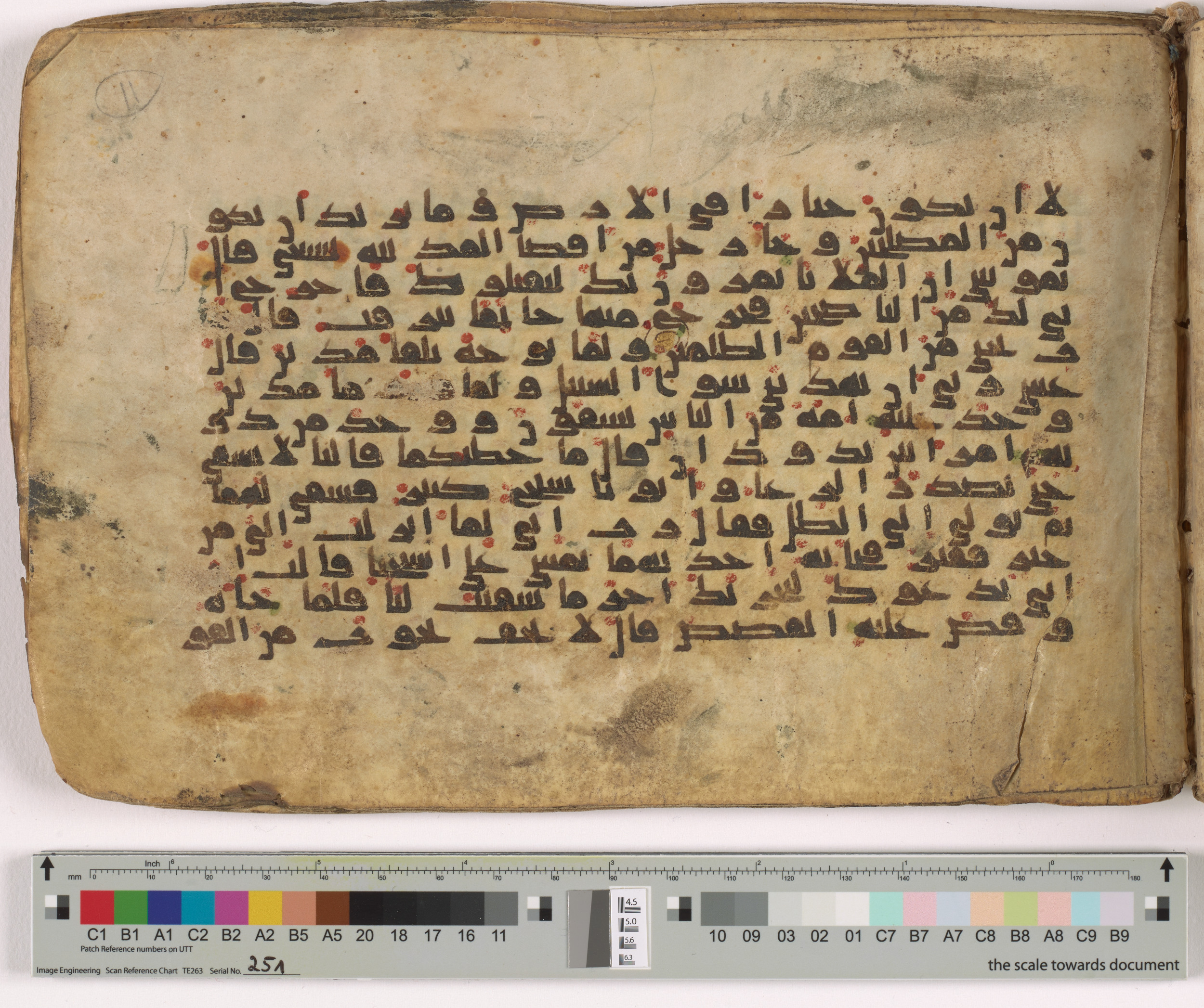 HC.MS.03159, in Kūfī E.I script, showing Surah 28:23 from Mid 9th to Late 10th Century AD found in Unknown, currently housed at Qatar National Library, Doha