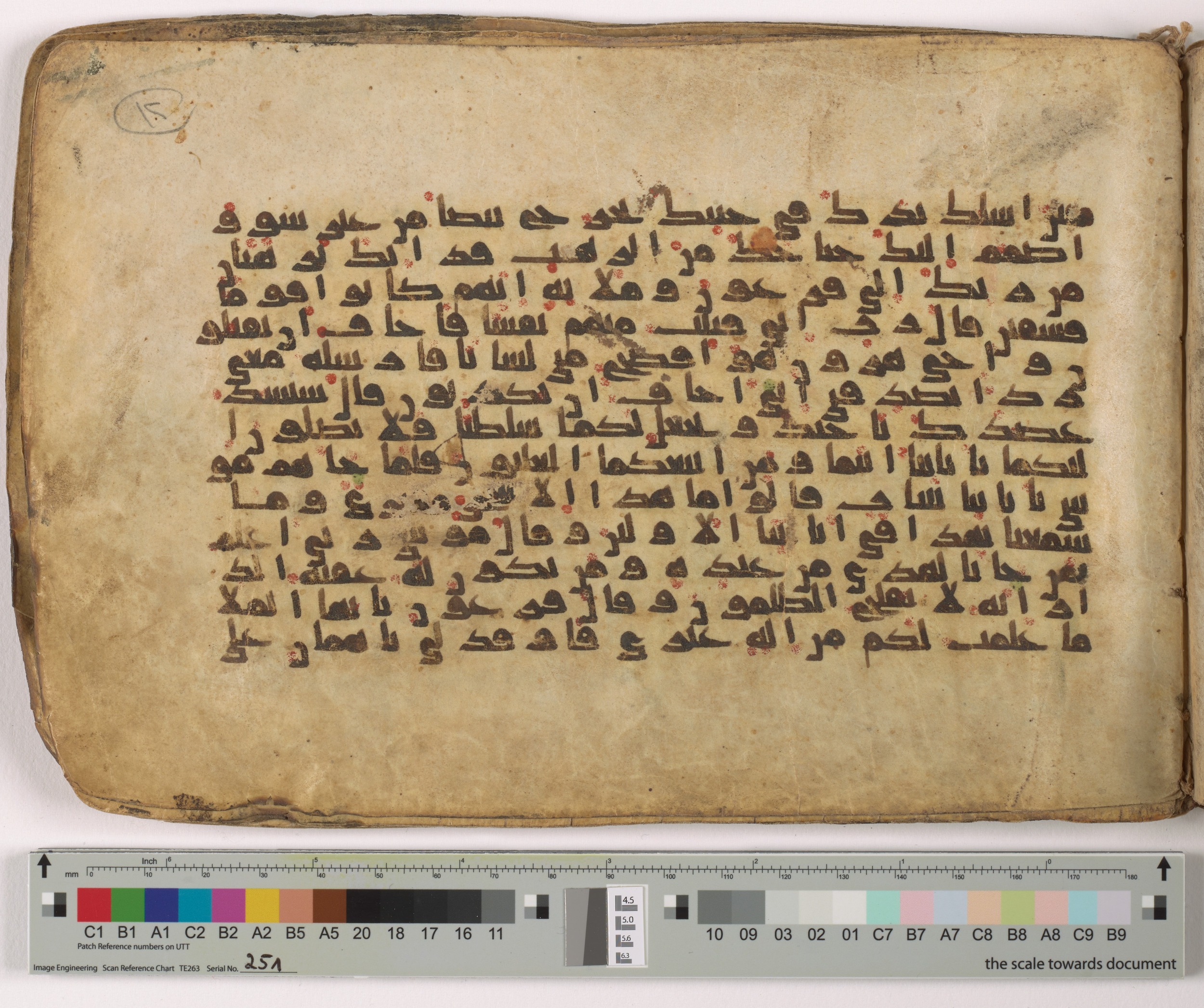 HC.MS.03159, in Kūfī E.I script, showing Surah 28:32 from Mid 9th to Late 10th Century AD found in Unknown, currently housed at Qatar National Library, Doha