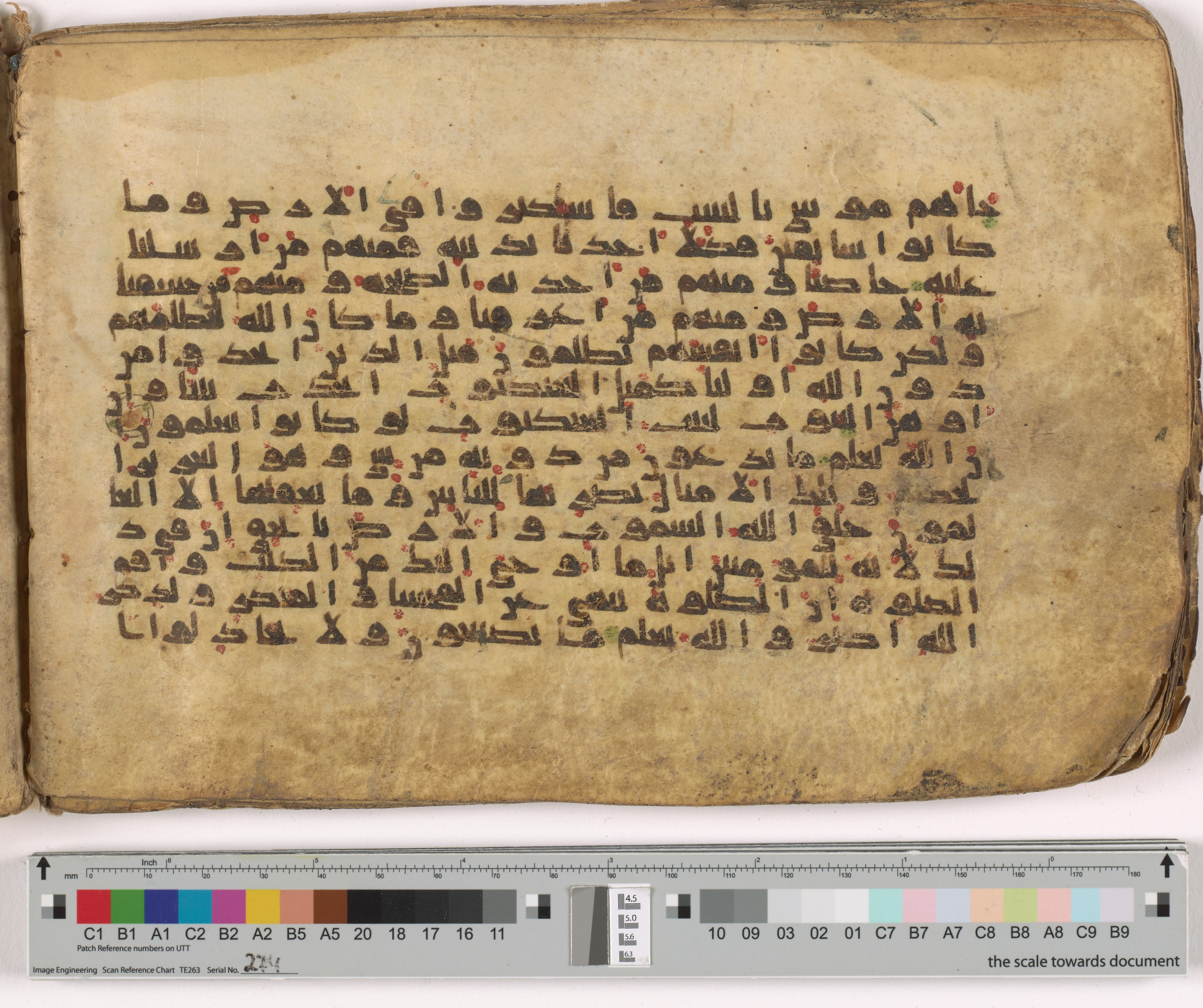 HC.MS.03159 (Scan 2), in Kūfī E.I script, showing Surah 29:39 from Mid 9th to Late 10th Century AD found in Unknown, currently housed at Qatar National Library, Doha