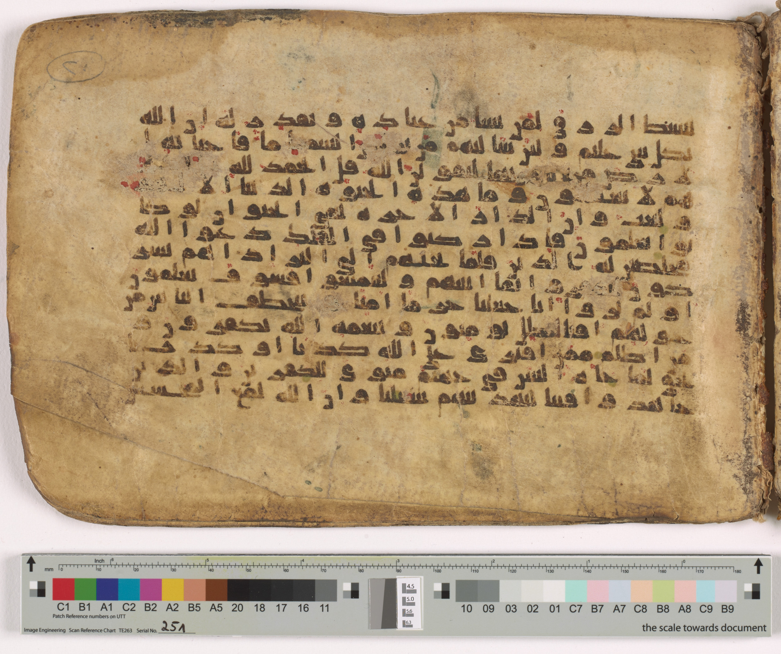 HC.MS.03159, in Kūfī E.I script, showing Surah 29:64 from Mid 9th to Late 10th Century AD found in Unknown, currently housed at Qatar National Library, Doha