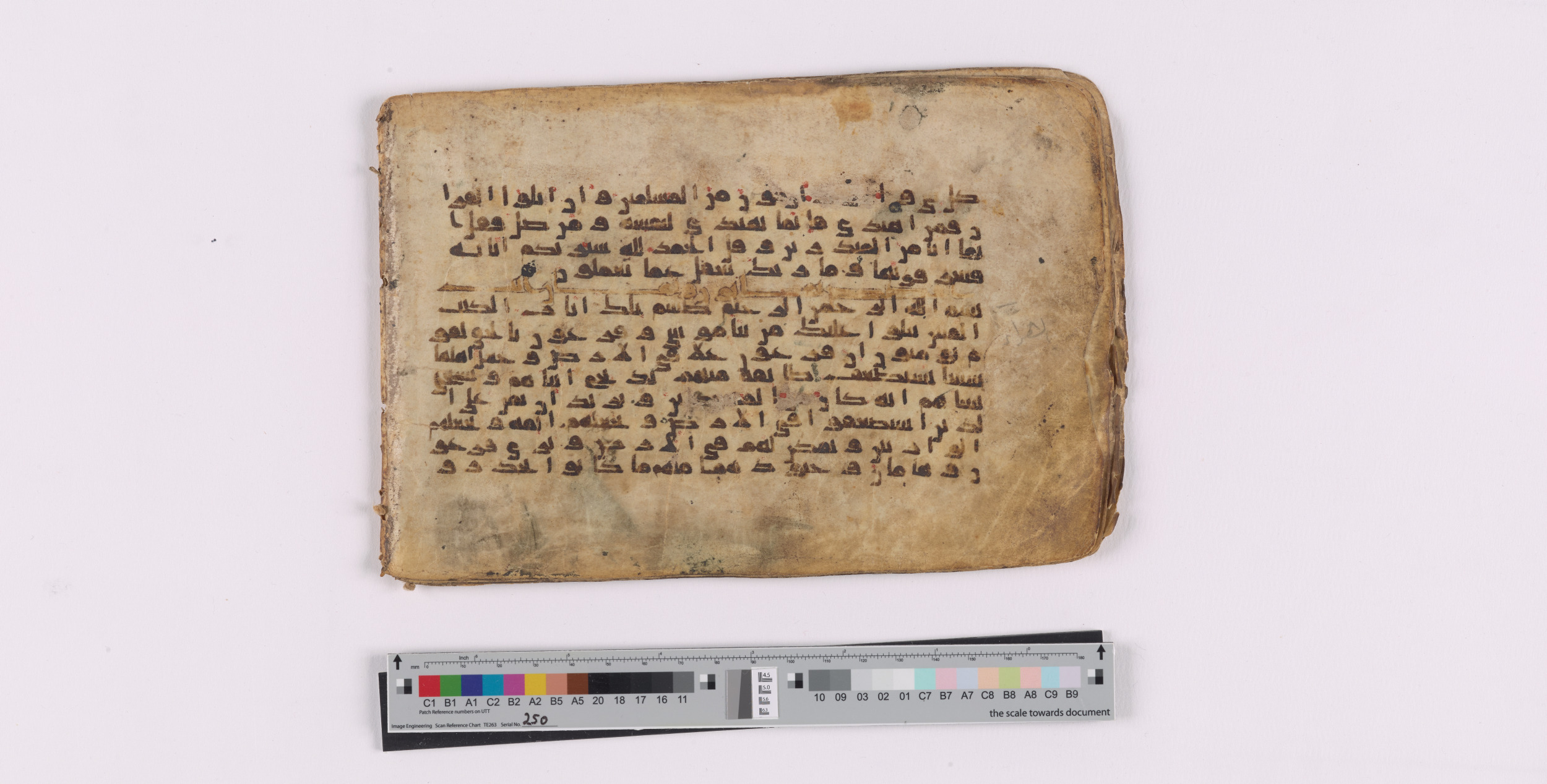 HC.MS.03159 (Scan 2), in Kūfī E.I script, showing Surah 28:2 from Mid 9th to Late 10th Century AD found in Unknown, currently housed at Qatar National Library, Doha
