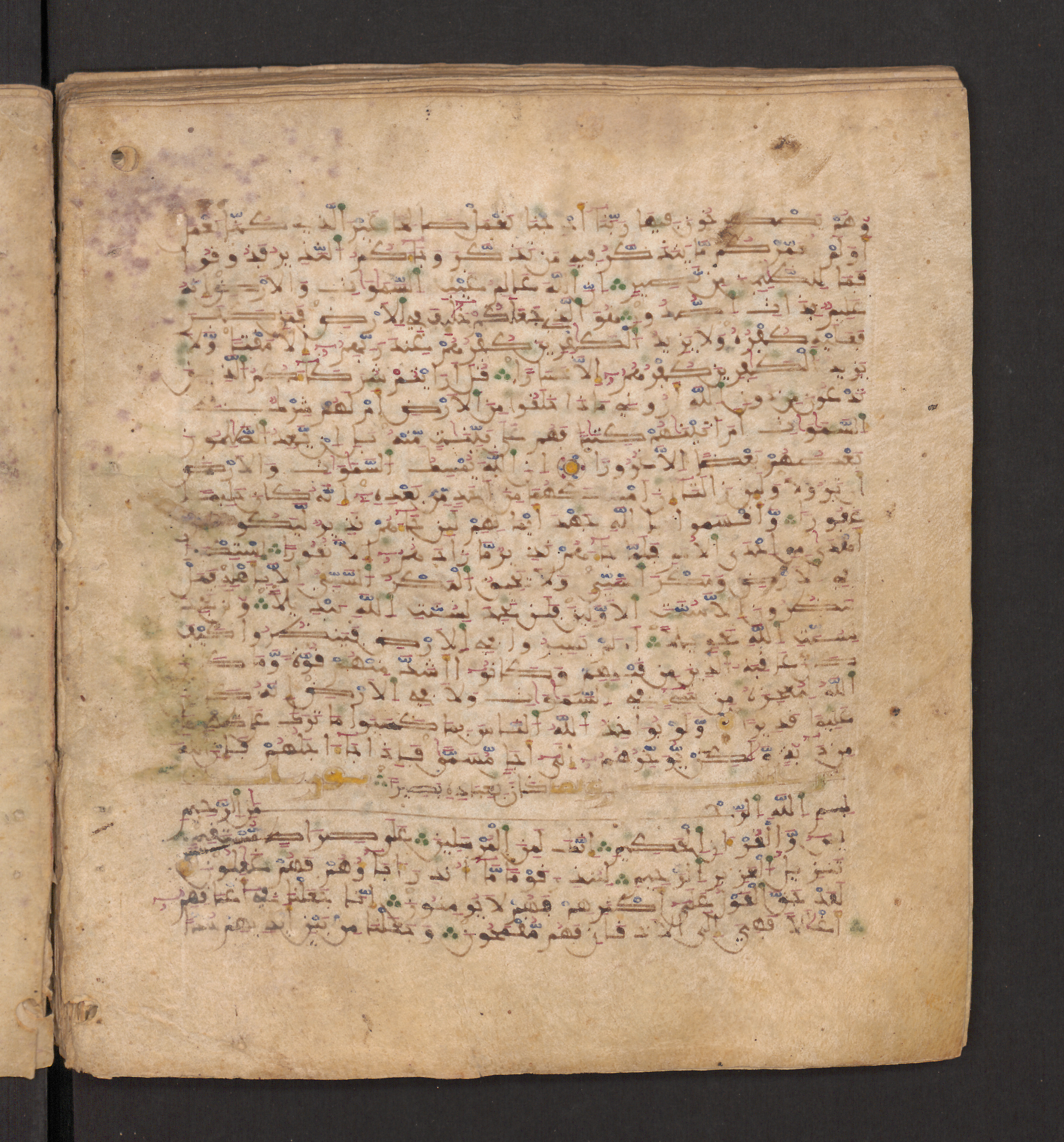 Doha, Qatar National Library, HC.MS.00715, in Maġribī micrography script, showing Surah 35:39 from 11th to 12th Century AD found in Muslim Iberia (al-Andalus), currently housed at Qatar National Library, Doha