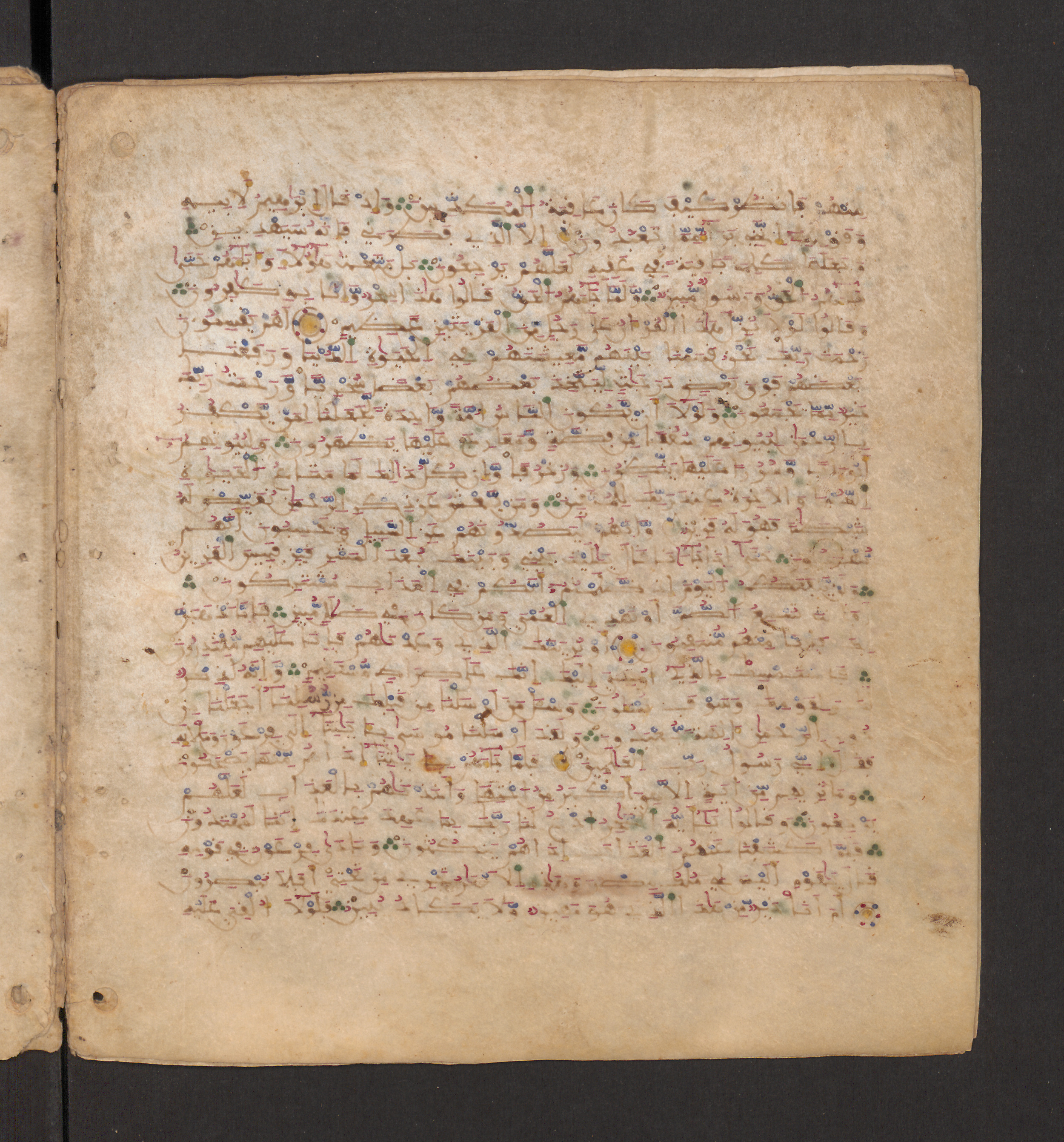 Doha, Qatar National Library, HC.MS.00715, in Maġribī micrography script, showing Surah 43:39 from 11th to 12th Century AD found in Muslim Iberia (al-Andalus), currently housed at Qatar National Library, Doha