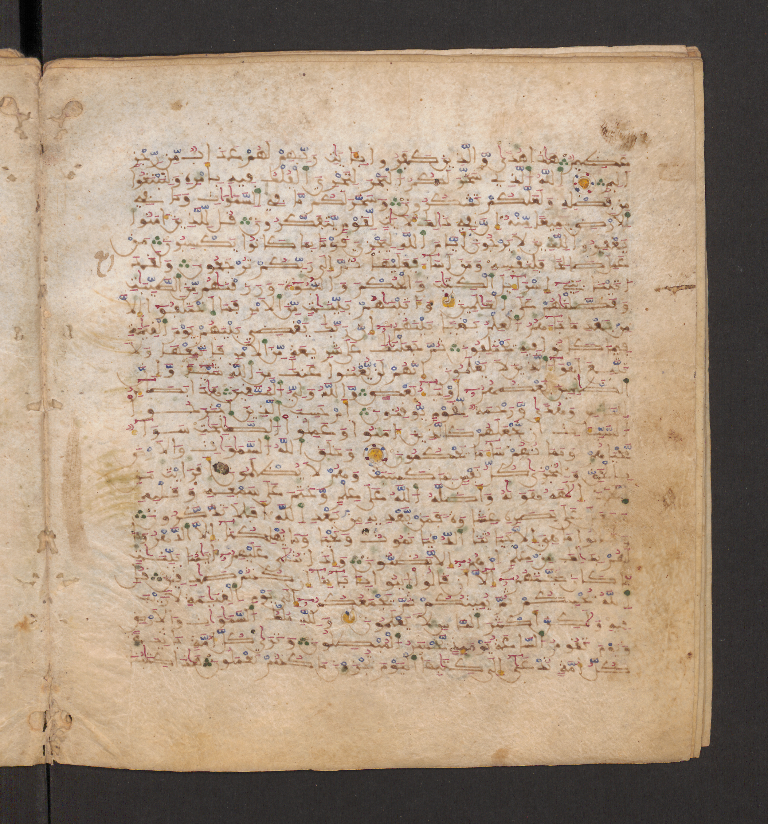 Doha, Qatar National Library, HC.MS.00715, in Maġribī micrography script, showing Surah 45:13 from 11th to 12th Century AD found in Muslim Iberia (al-Andalus), currently housed at Qatar National Library, Doha