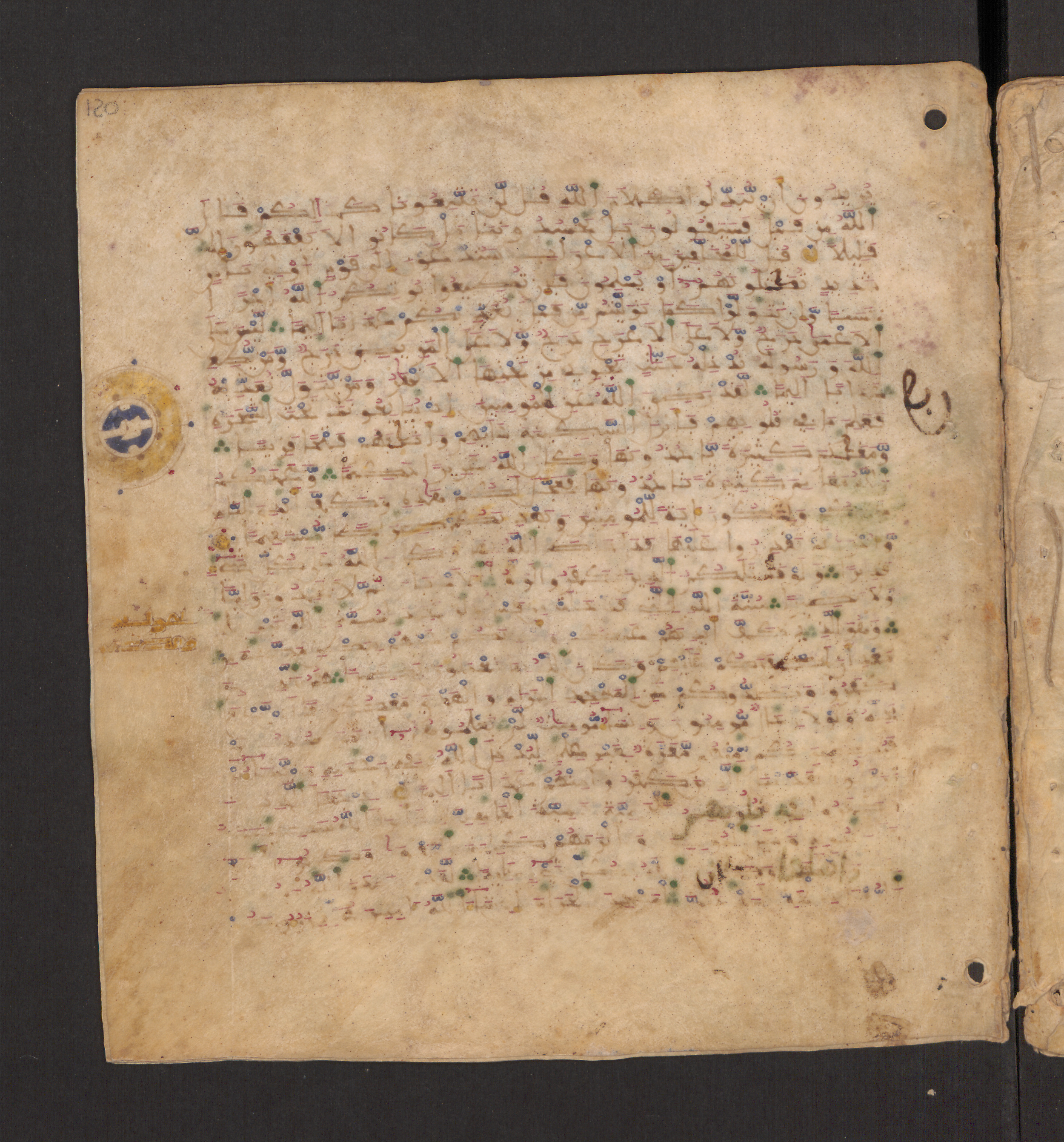 Doha, Qatar National Library, HC.MS.00715, in Maġribī micrography script, showing Surah 48:21 from 11th to 12th Century AD found in Muslim Iberia (al-Andalus), currently housed at Qatar National Library, Doha