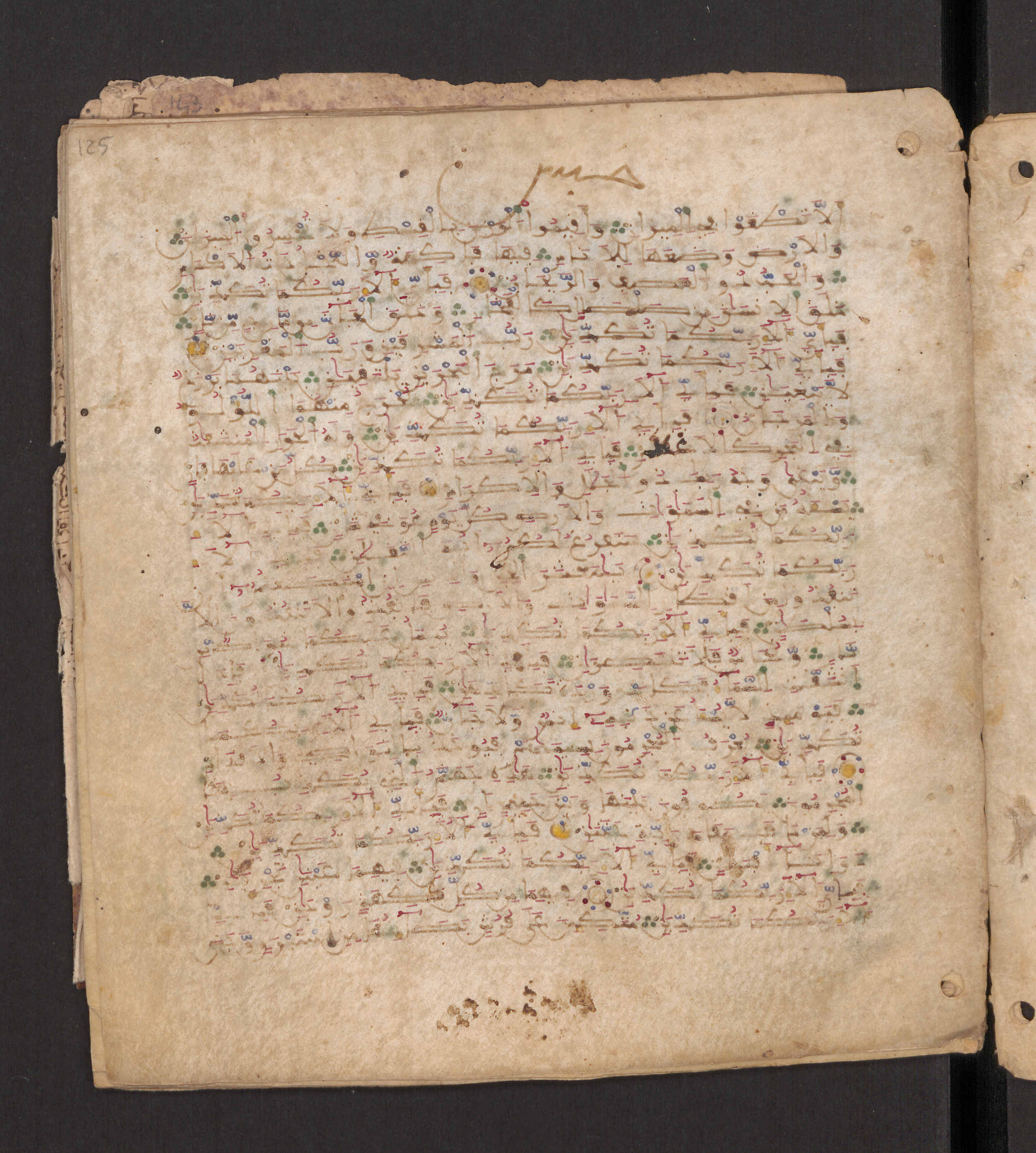Doha, Qatar National Library, HC.MS.00715, in Maġribī micrography script, showing Surah 55:21 from 11th to 12th Century AD found in Muslim Iberia (al-Andalus), currently housed at Qatar National Library, Doha