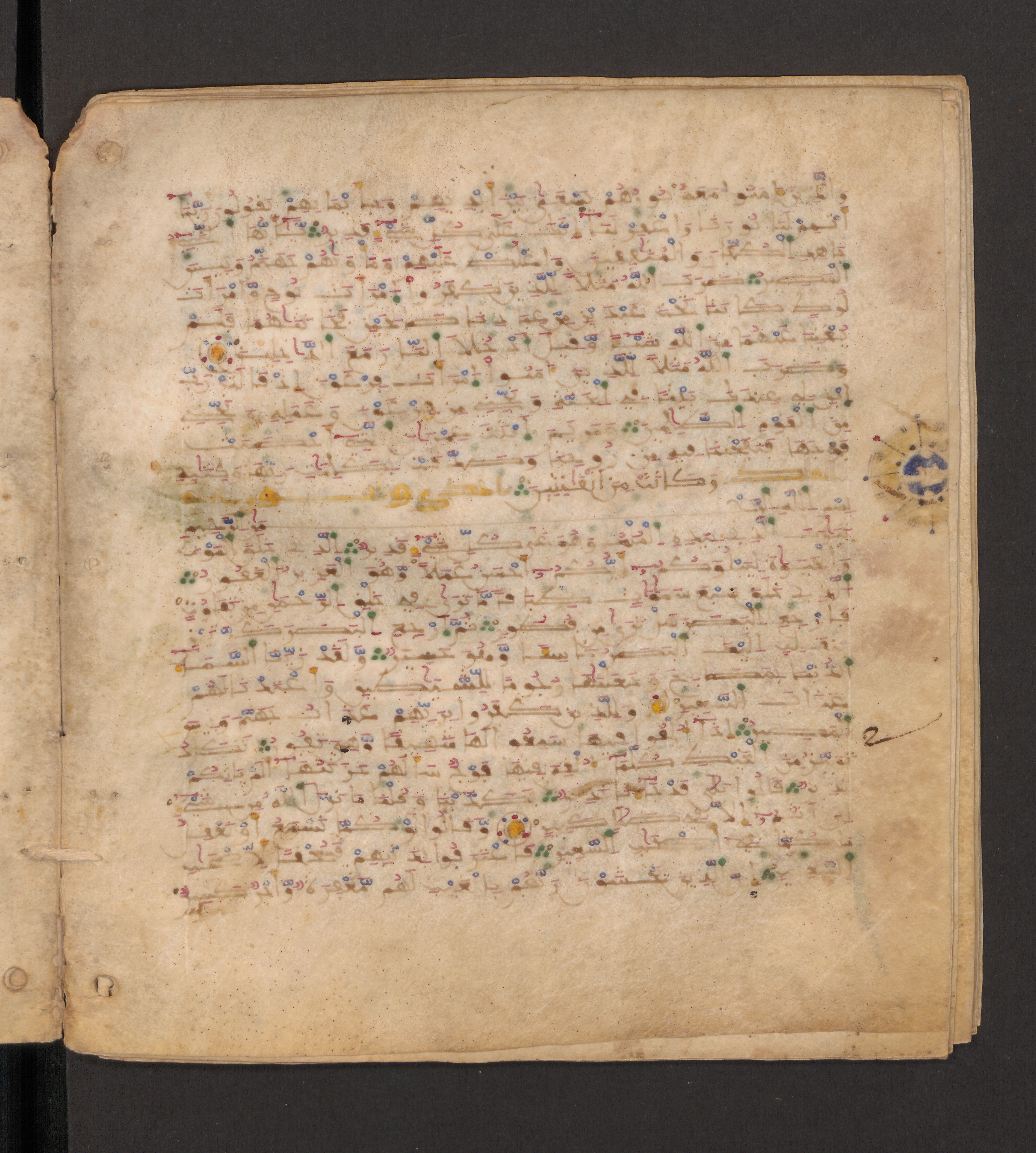 Doha, Qatar National Library, HC.MS.00715, in Maġribī micrography script, showing Surah 67:4 from 11th to 12th Century AD found in Muslim Iberia (al-Andalus), currently housed at Qatar National Library, Doha