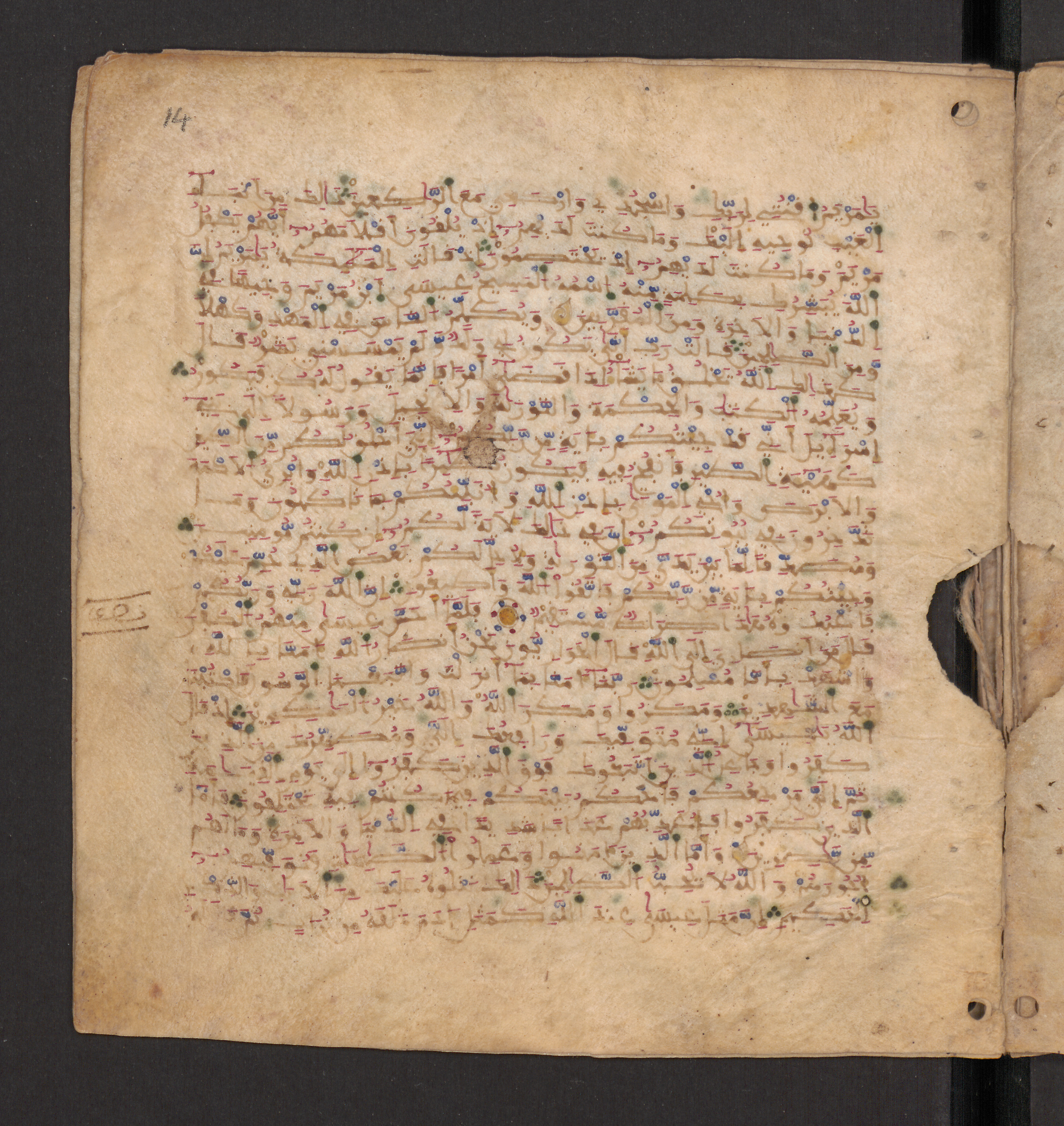 Doha, Qatar National Library, HC.MS.00715, in Maġribī micrography script, showing Surah 3:49 from 11th to 12th Century AD found in Muslim Iberia (al-Andalus), currently housed at Qatar National Library, Doha
