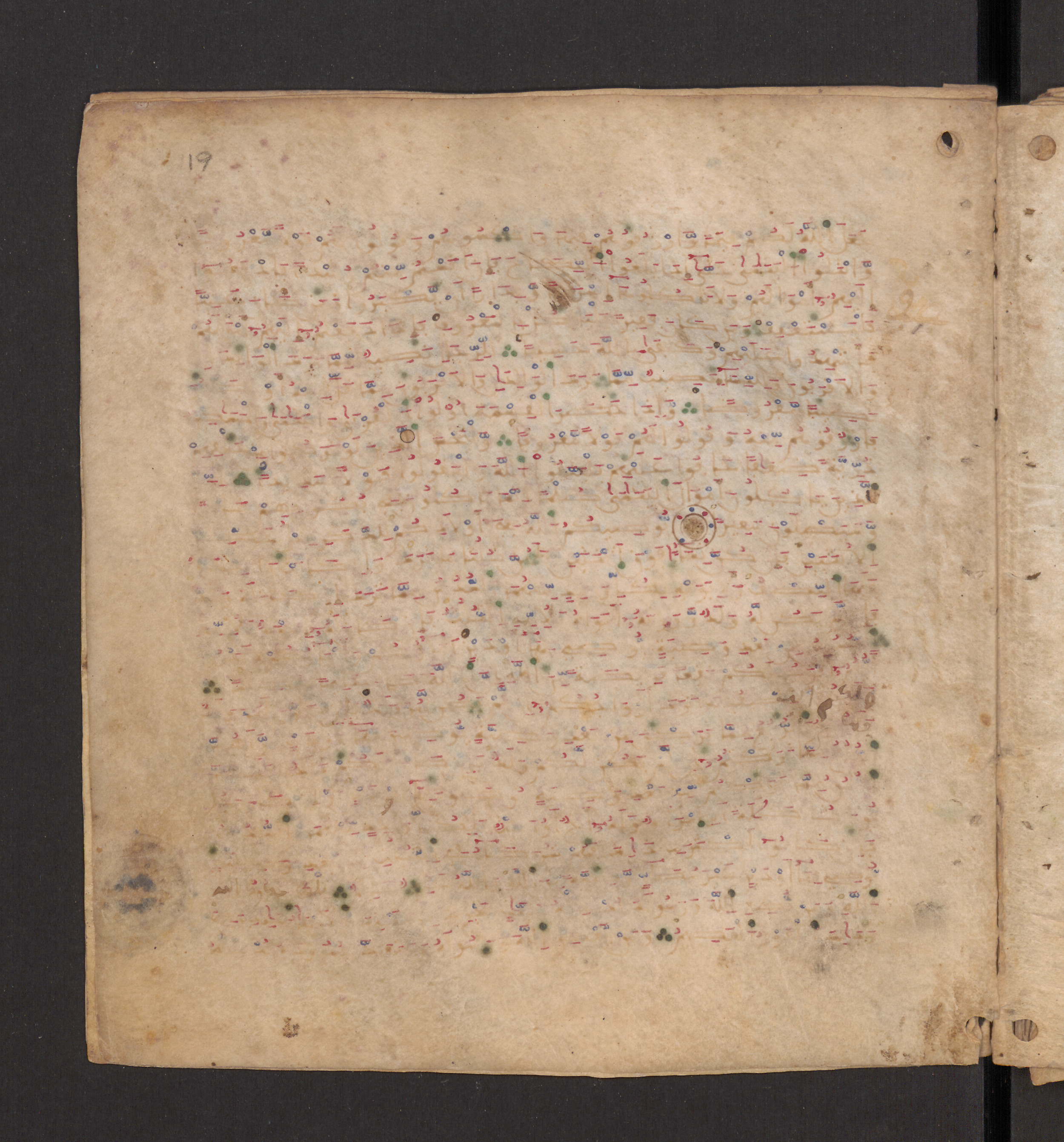 Doha, Qatar National Library, HC.MS.00715, in Maġribī micrography script, showing Surah 4:7 from 11th to 12th Century AD found in Muslim Iberia (al-Andalus), currently housed at Qatar National Library, Doha
